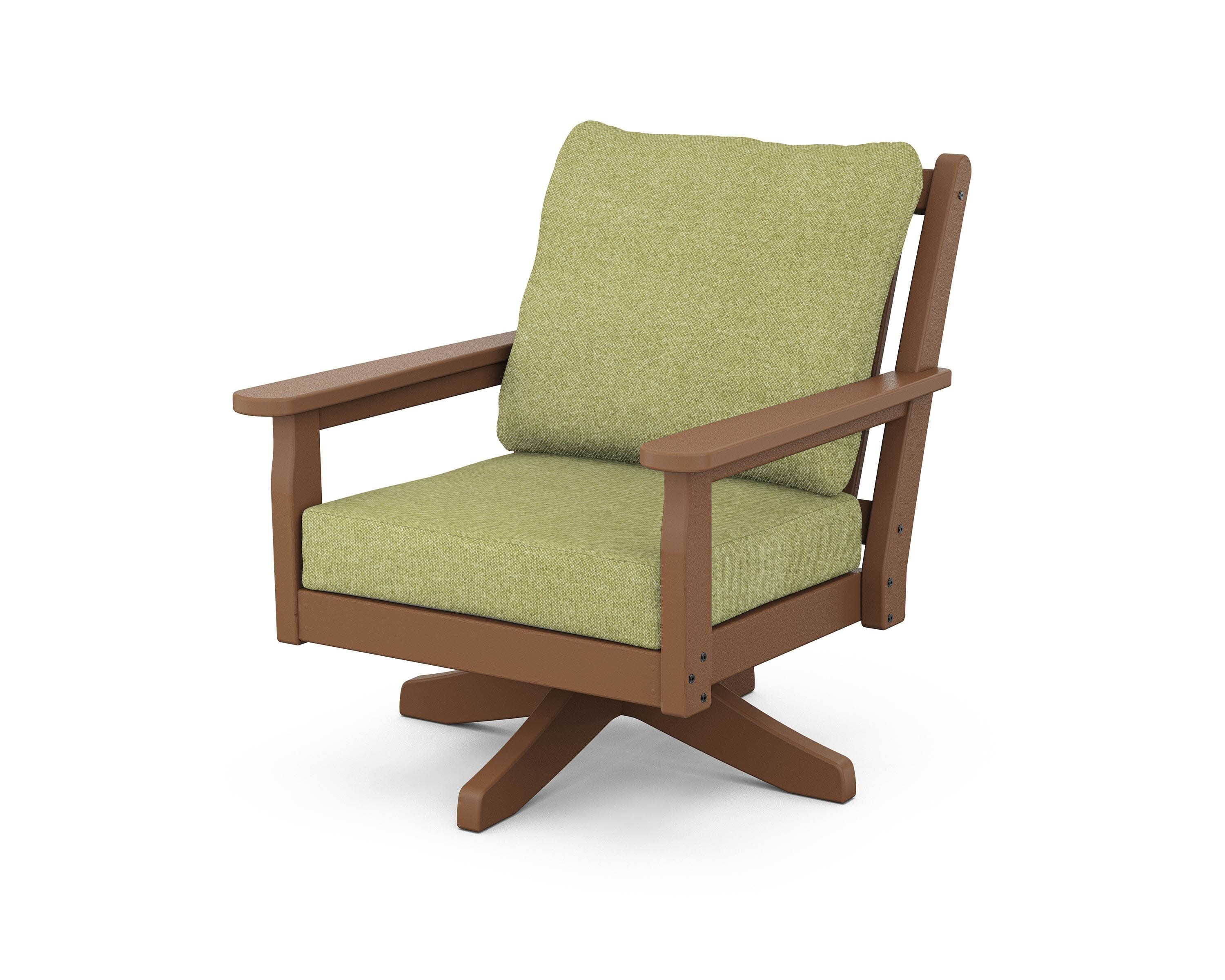 Chippendale Deep Seating Swivel Chair in Teak / Chartreuse Boucle
