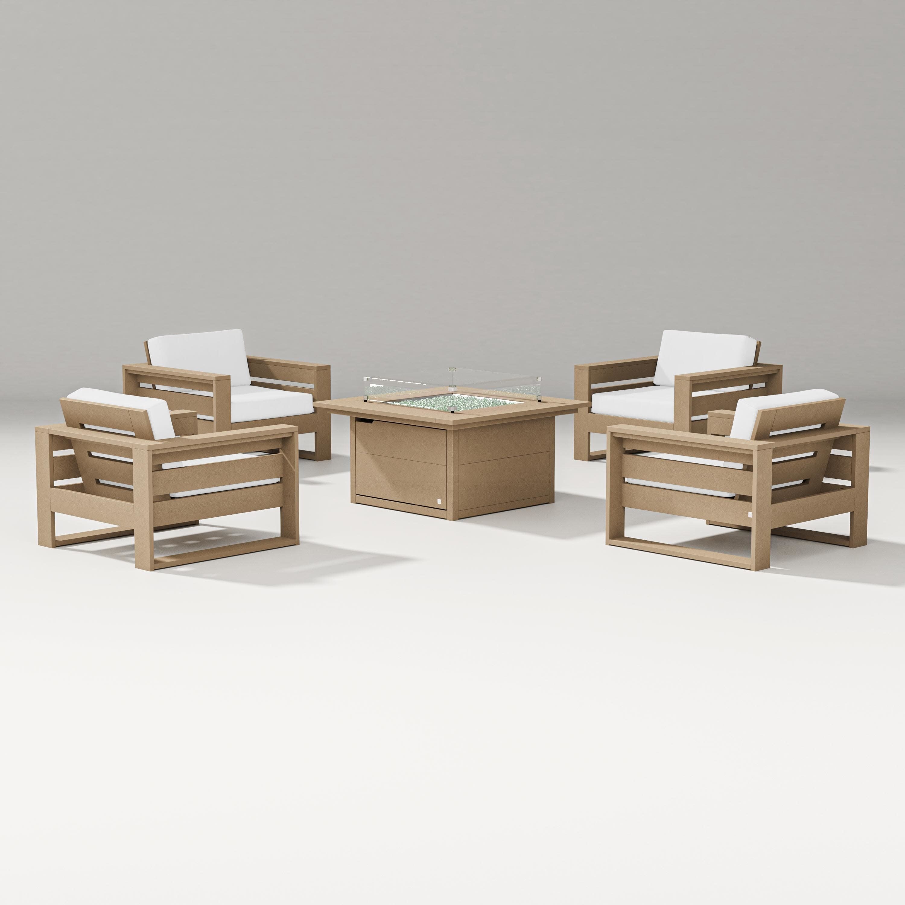 Latitude 5-Piece Lounge Fire Table Set in Vintage Sahara / Natural