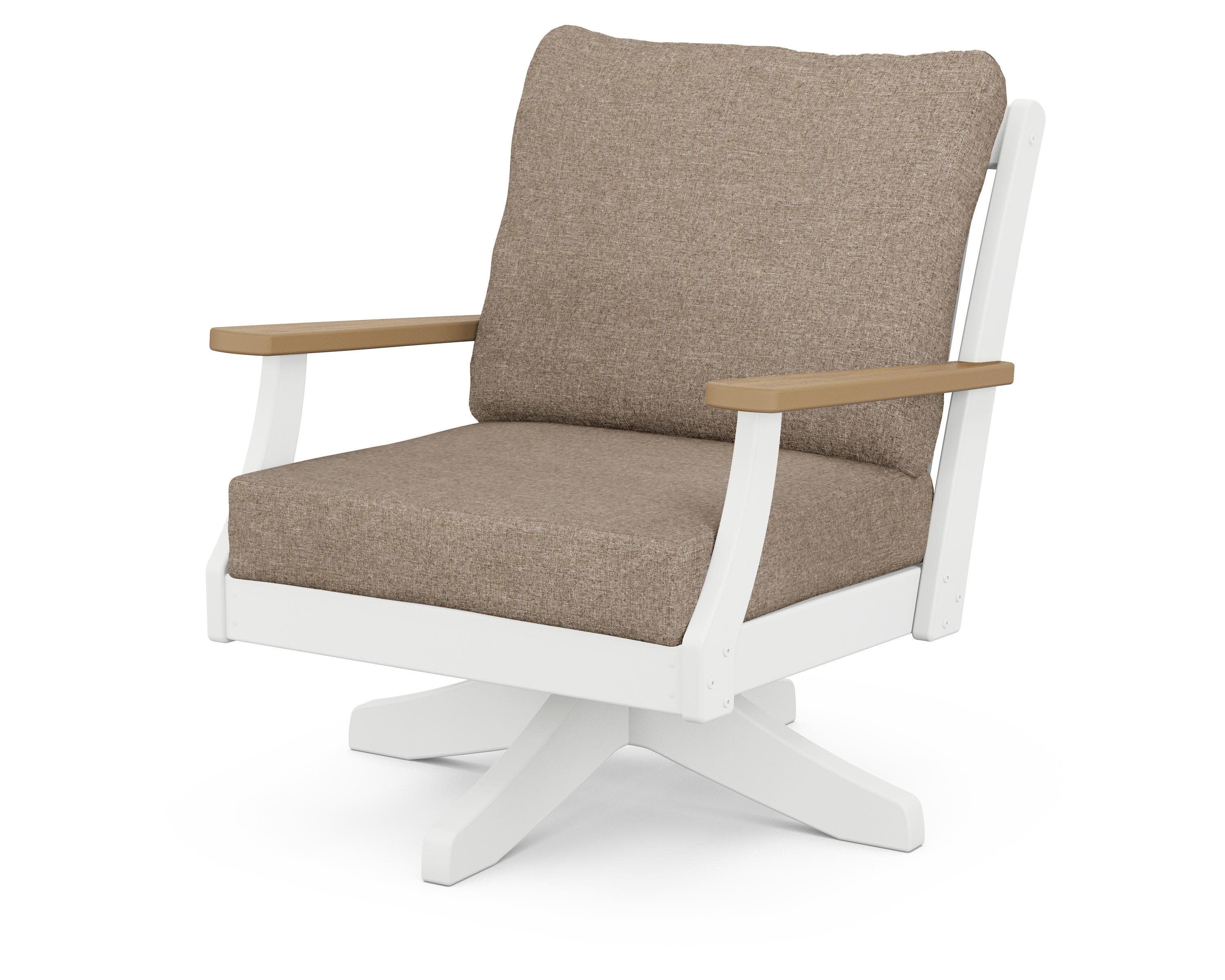 Braxton Deep Seating Swivel Chair in White / Natural / Spiced Burlap