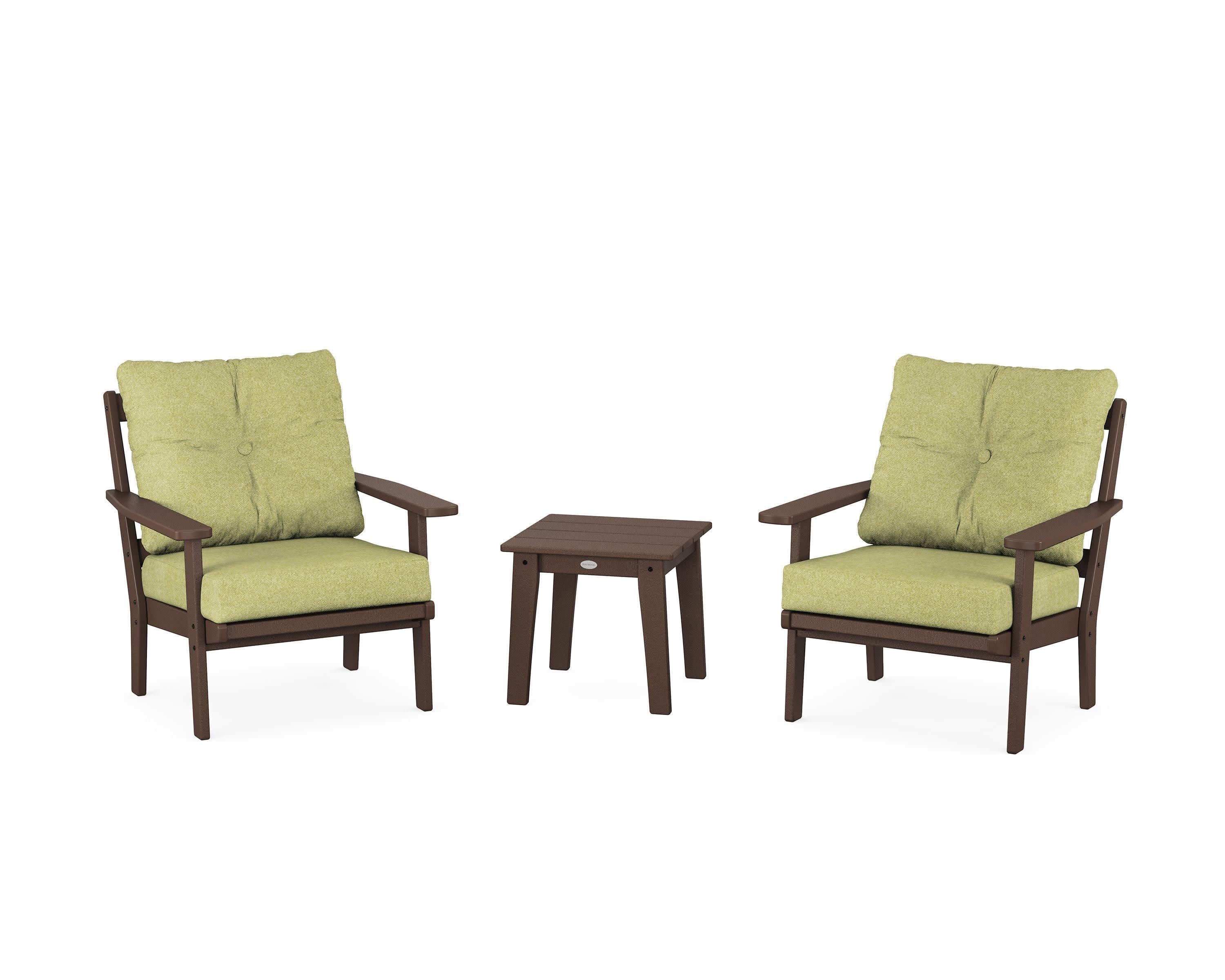Oxford 3-Piece Deep Seating Set in Mahogany / Chartreuse Boucle