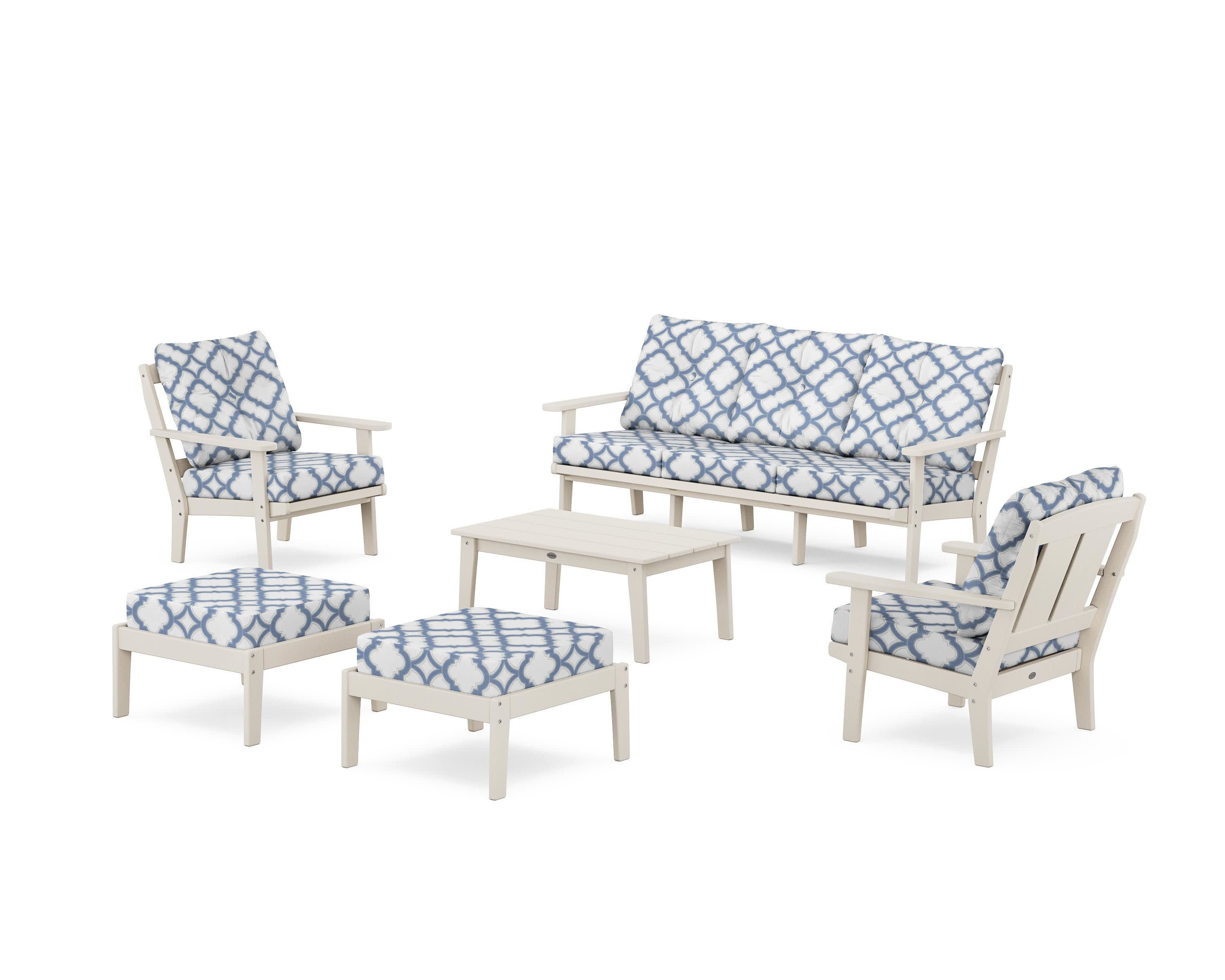 Mission 6-Piece Lounge Sofa Set in Sand / Trellis Sky Blue