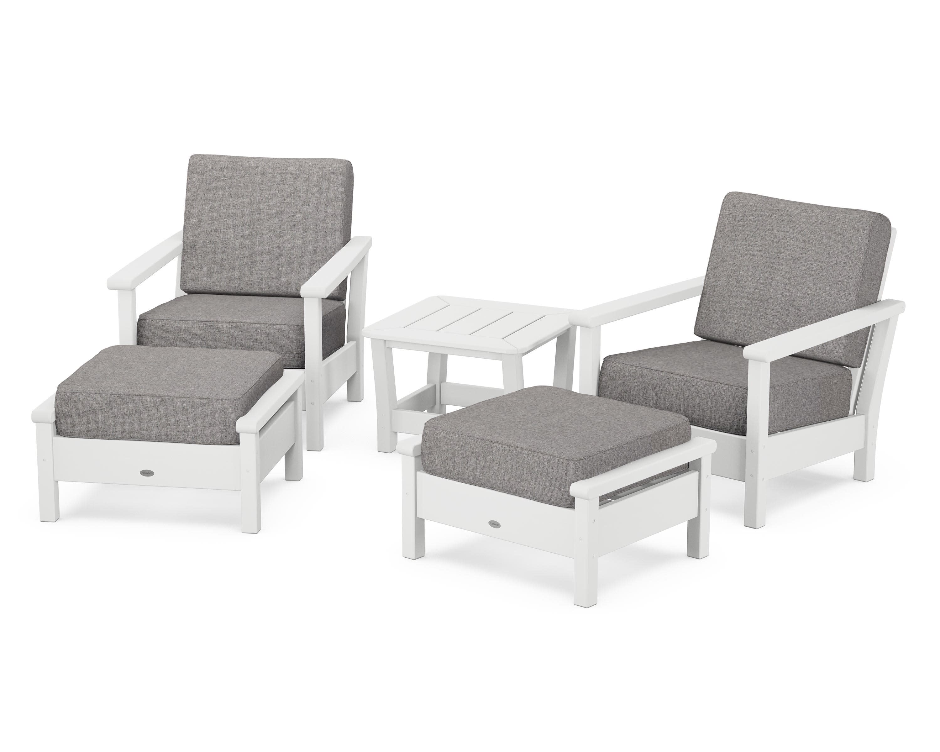 Harbour 5-Piece Deep Seating Chair Set in White / Grey Mist
