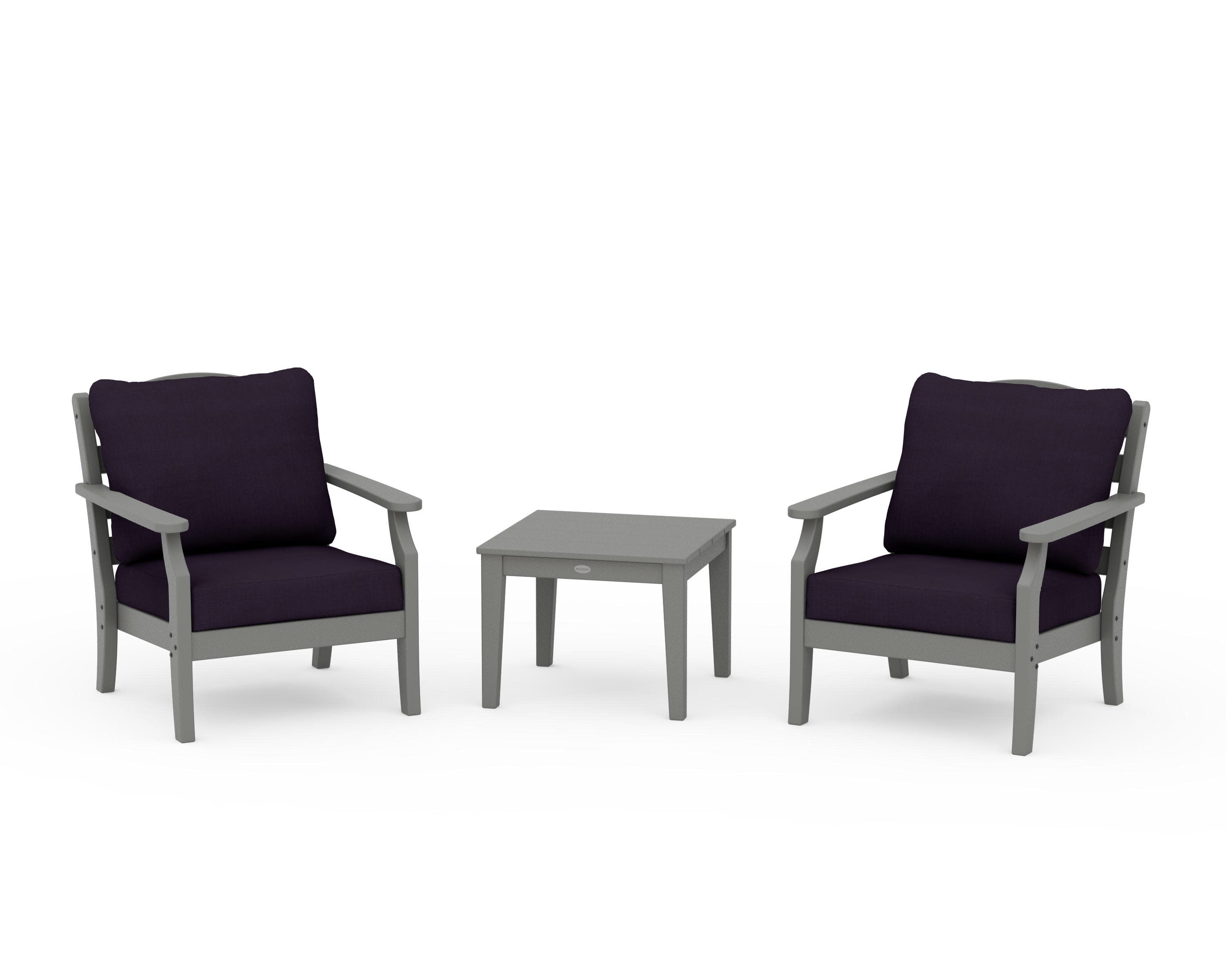 Savannah 3-Piece Deep Seating Set in Slate Grey / Navy Linen