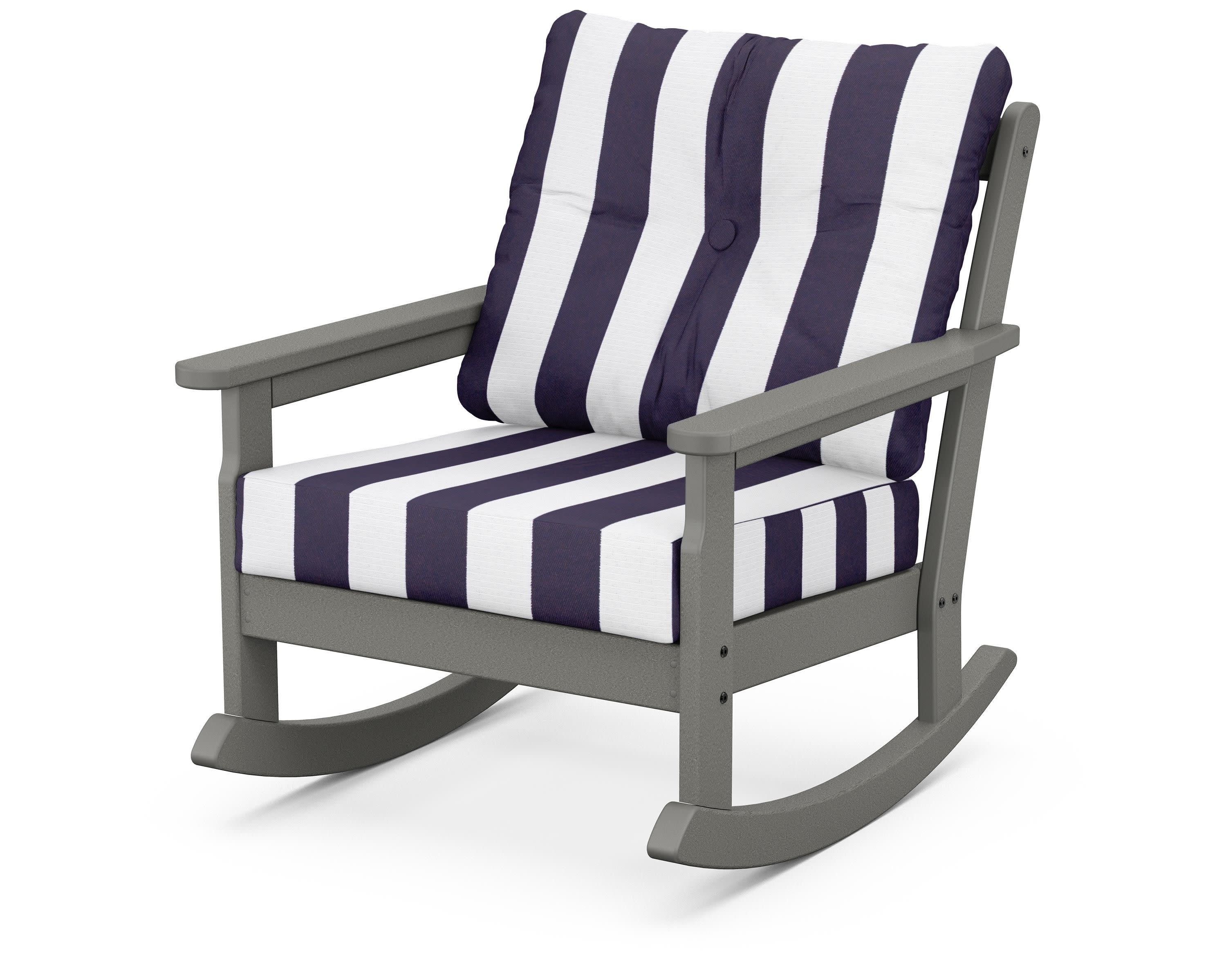 Vineyard Deep Seating Rocking Chair in Slate Grey / Cabana Stripe Navy