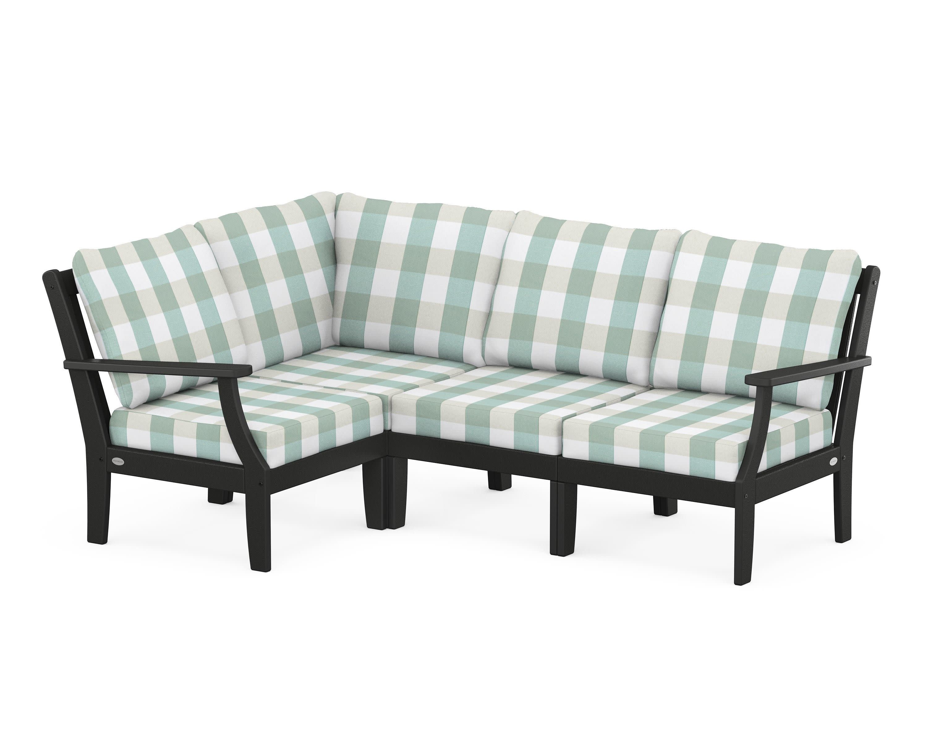Braxton Modular 4-Piece Deep Seating Set in Black / Buffalo Plaid Glacier Spa