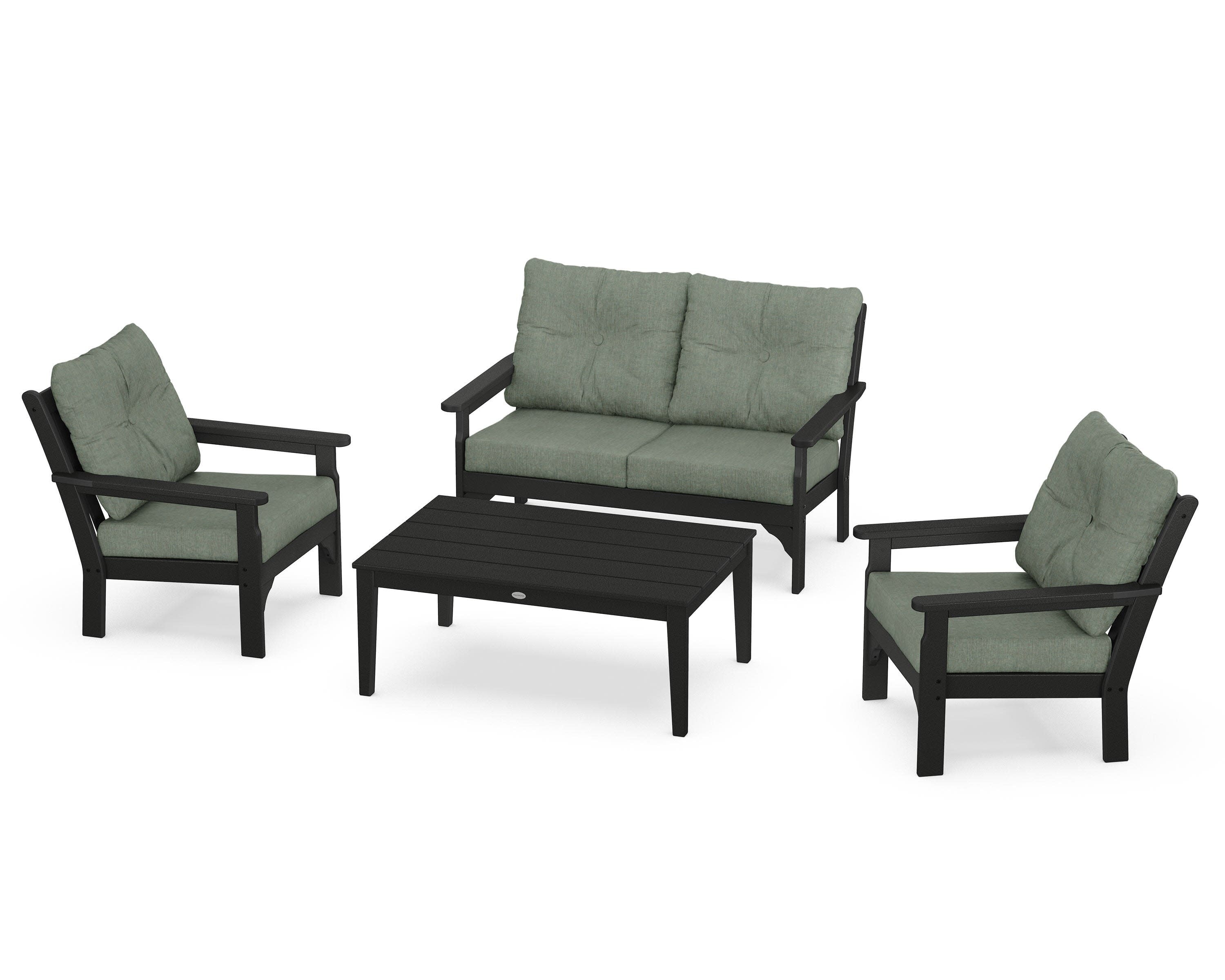 Vineyard 4-Piece Deep Seating Set in Black / Cast Sage