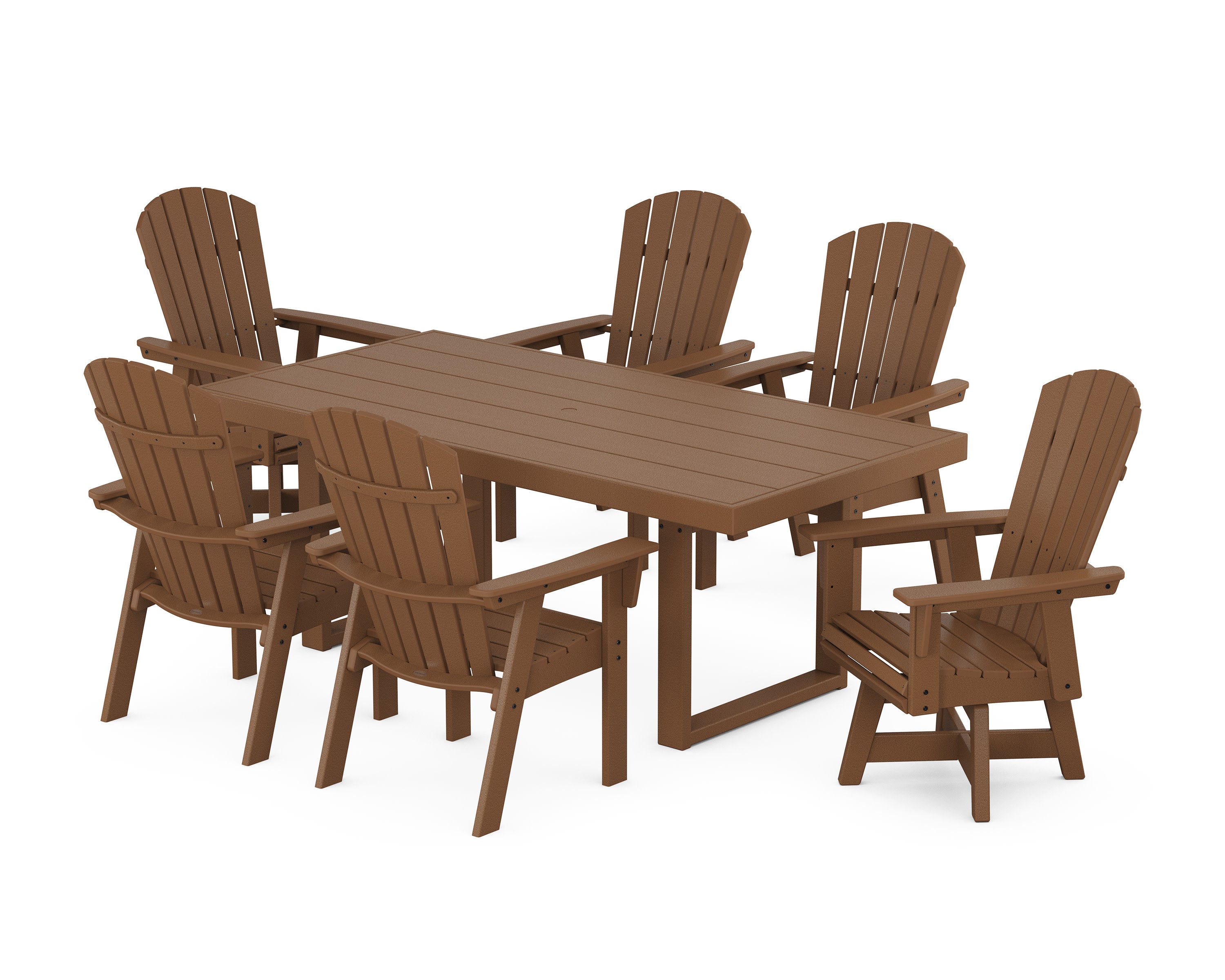 Nautical Curveback Adirondack Swivel Chair 7-Piece Dining Set in Teak