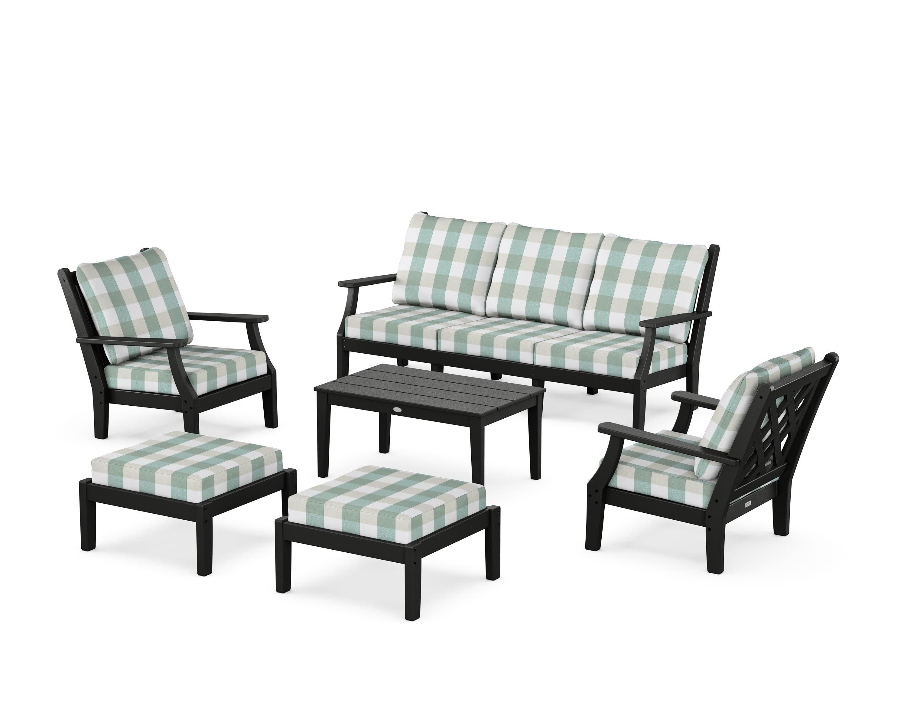 Wovendale 6-Piece Lounge Sofa Set in Black / Buffalo Plaid Glacier Spa