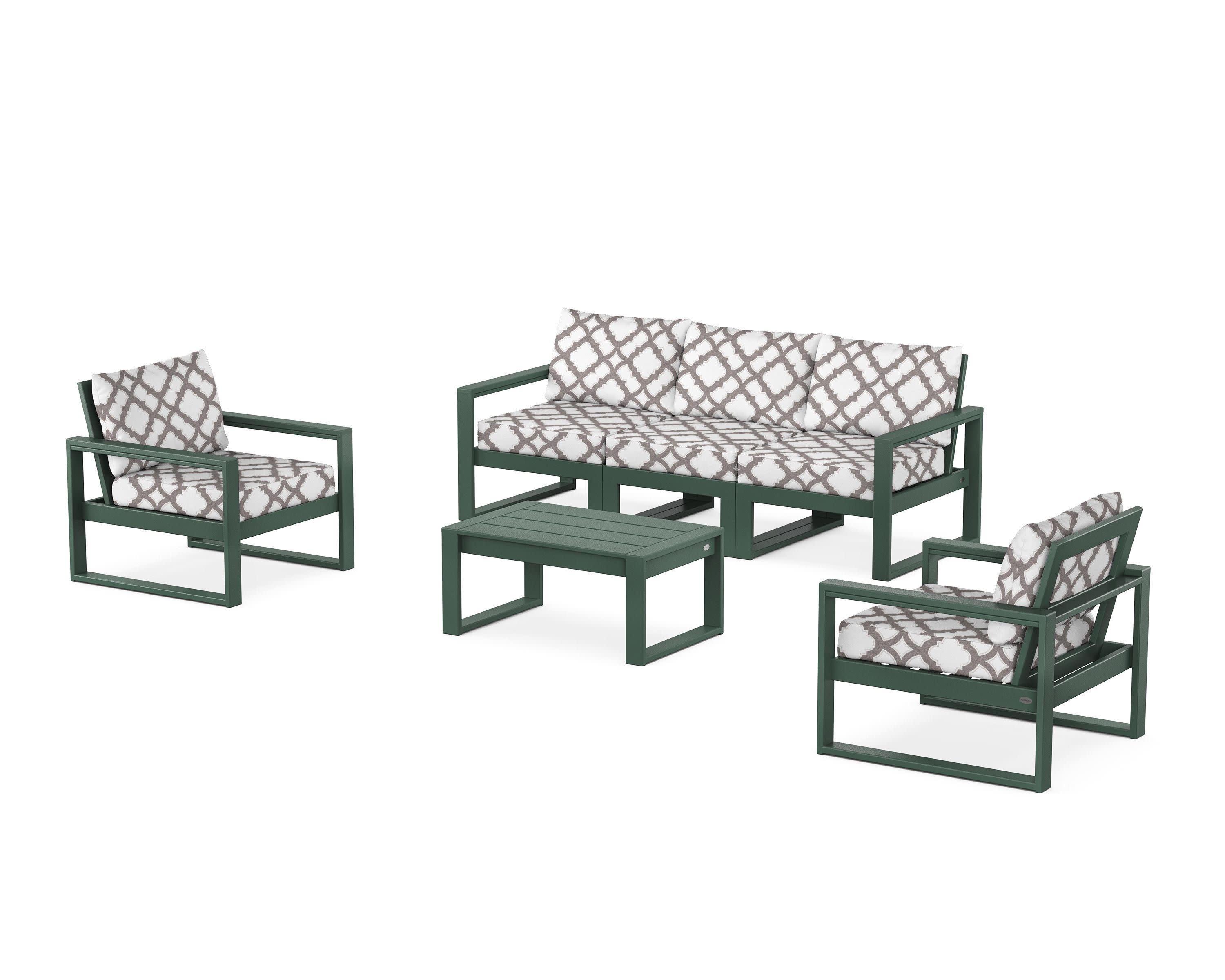 EDGE Sectional 4-Piece Deep Seating Set with Sofa in Green / Trellis Grey Mist