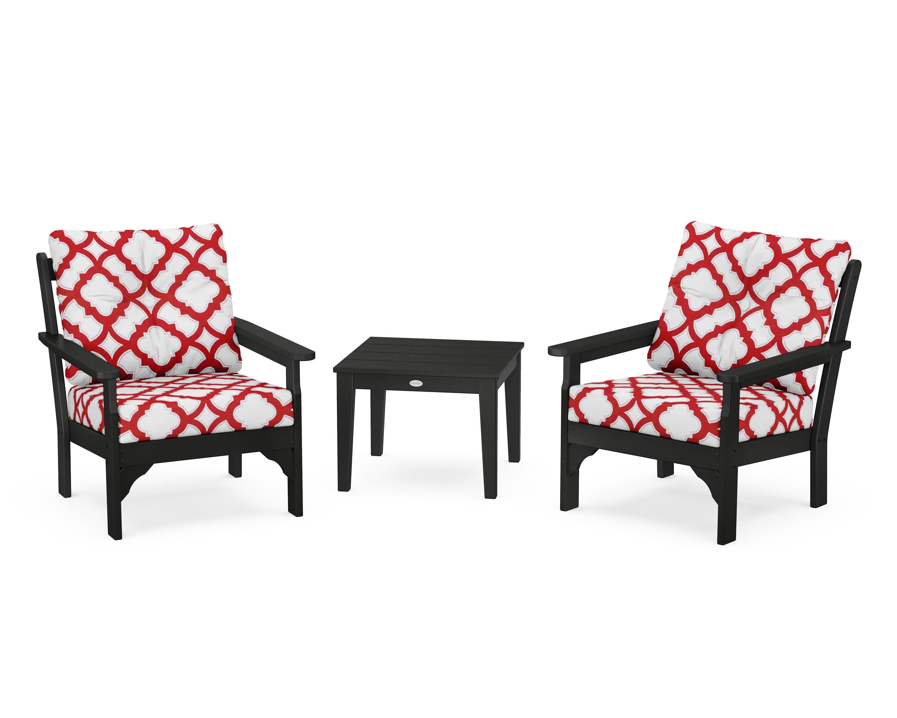 Vineyard 3-Piece Deep Seating Set in Black / Trellis Crimson