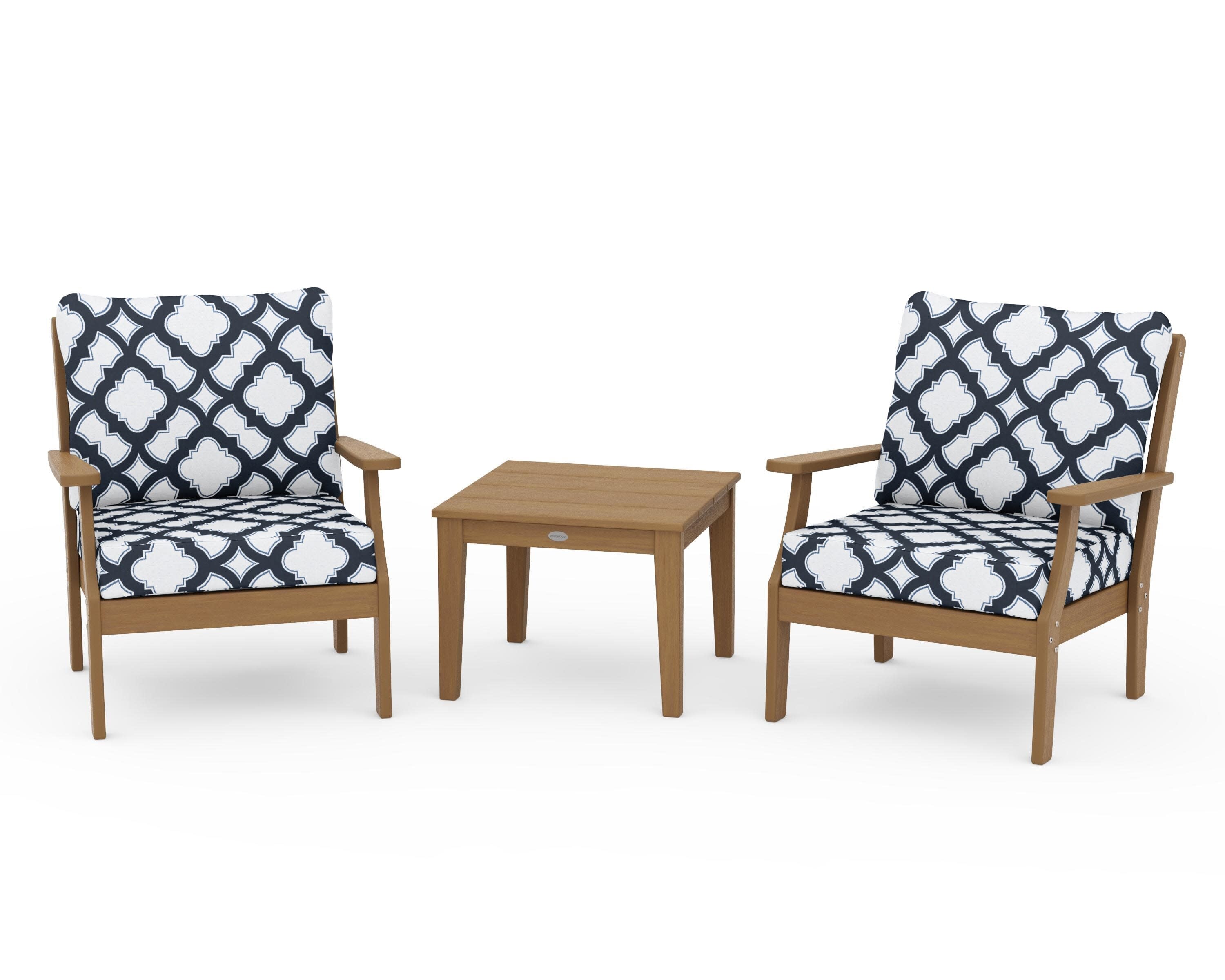 Braxton 3-Piece Deep Seating Set in Natural / Trellis Marine Indigo