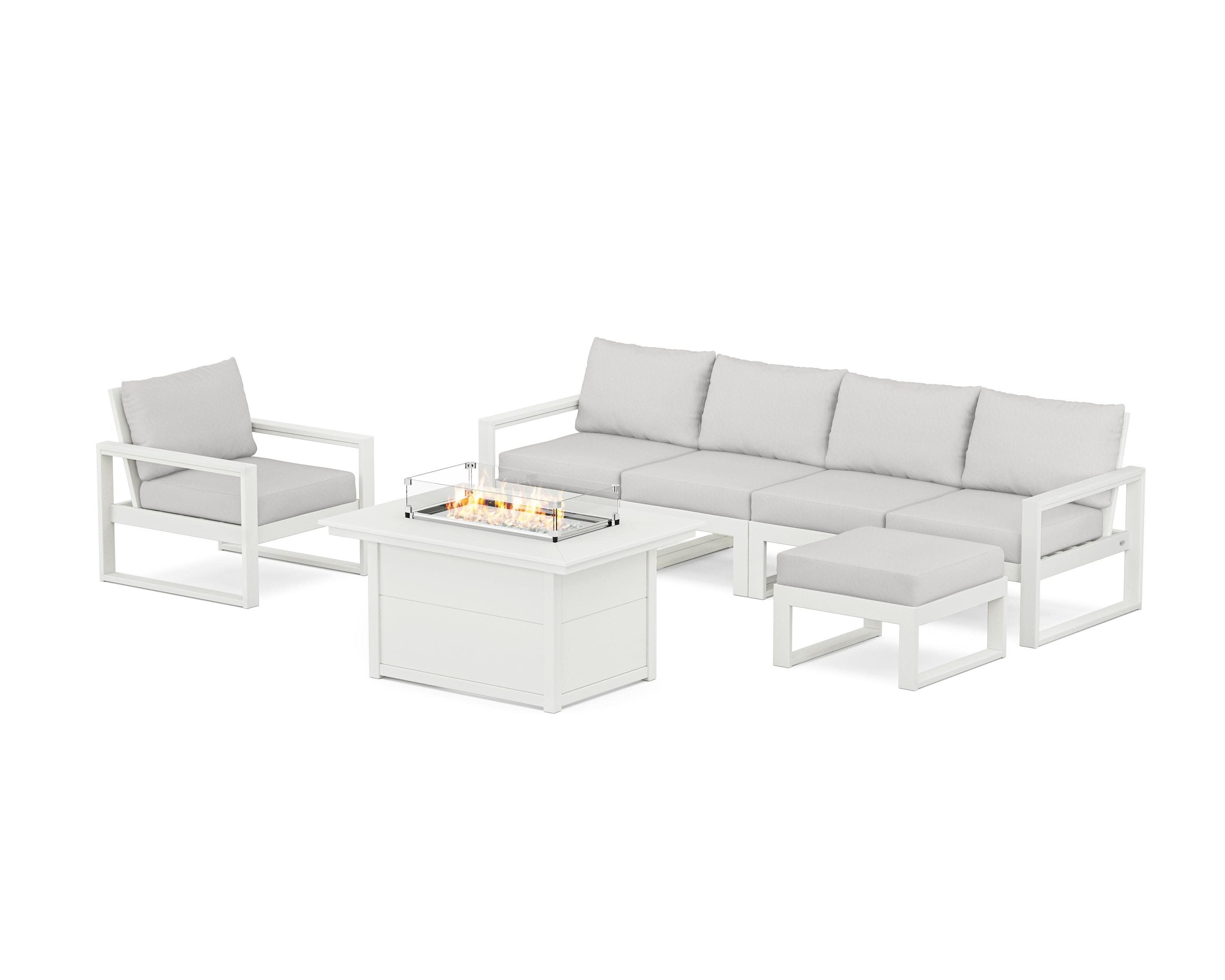 EDGE Sectional Lounge and Fire Pit Set in Vintage White / Diamond in the Rough