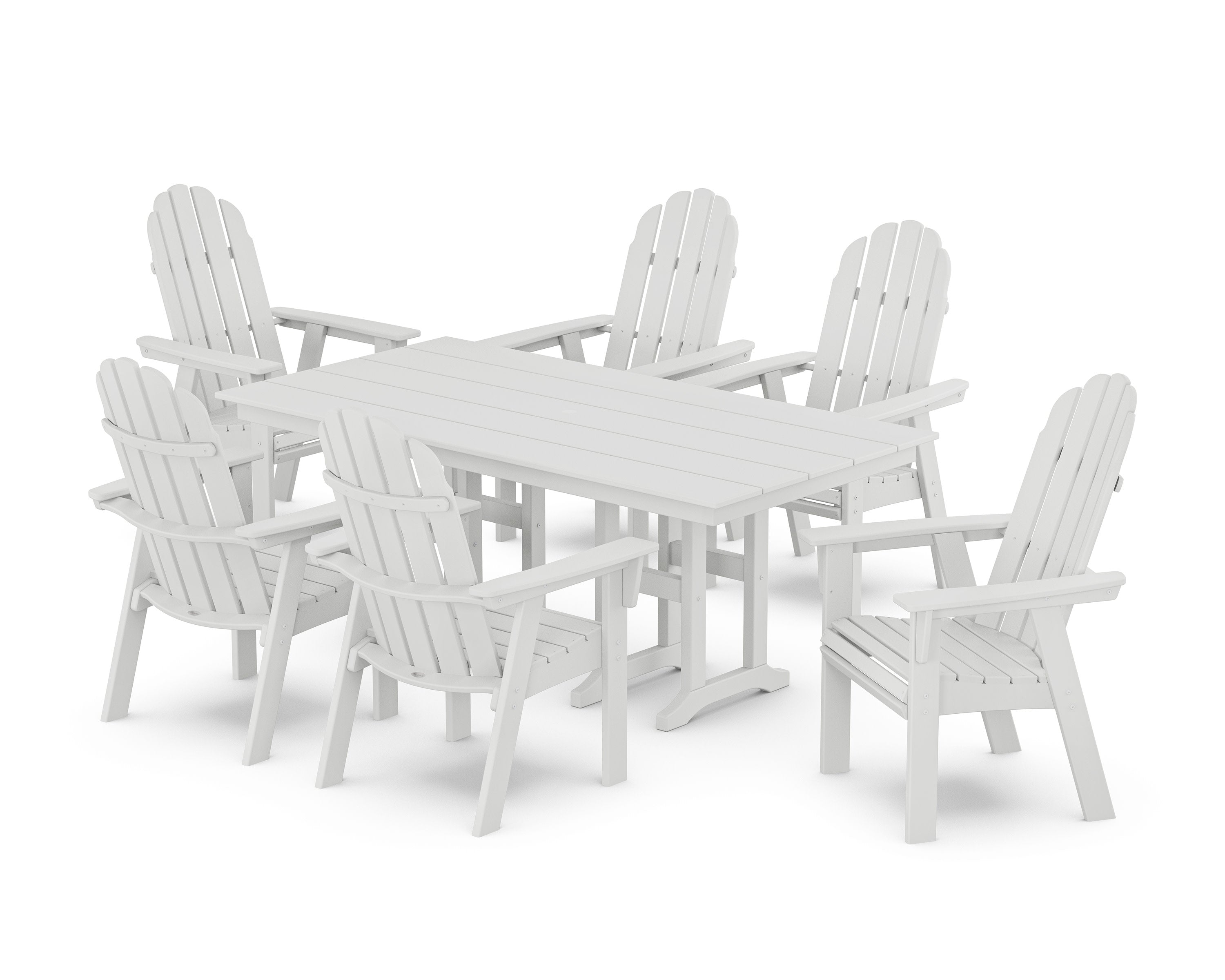 Vineyard Curveback Adirondack Chair 7-Piece Farmhouse Dining Set in White