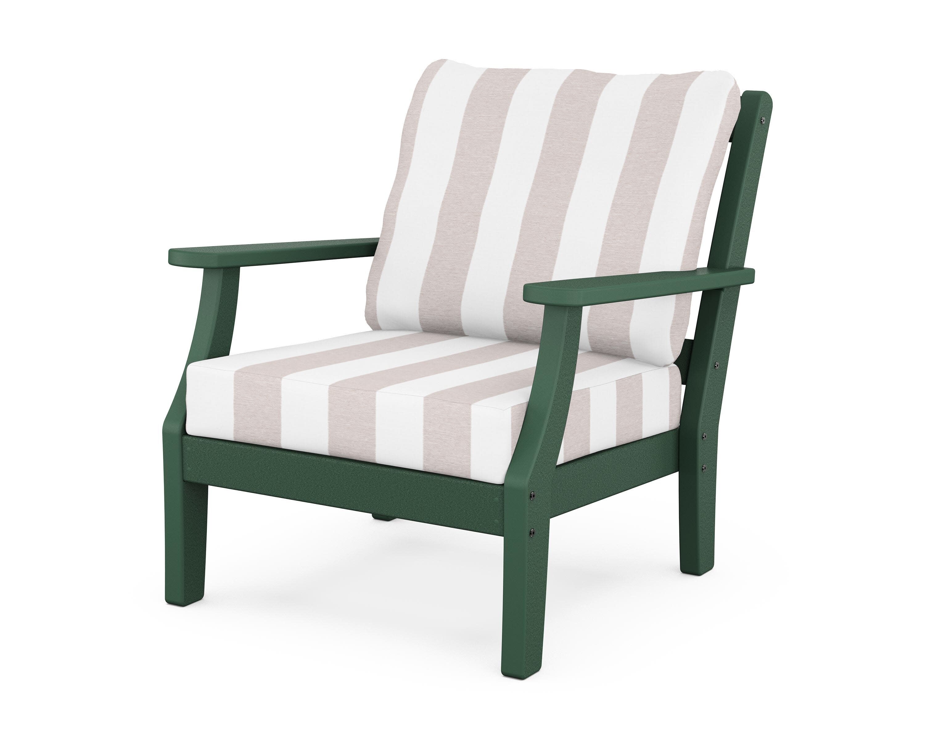 Chinoiserie Deep Seating Chair in Green / Cabana Stripe Dune Burlap