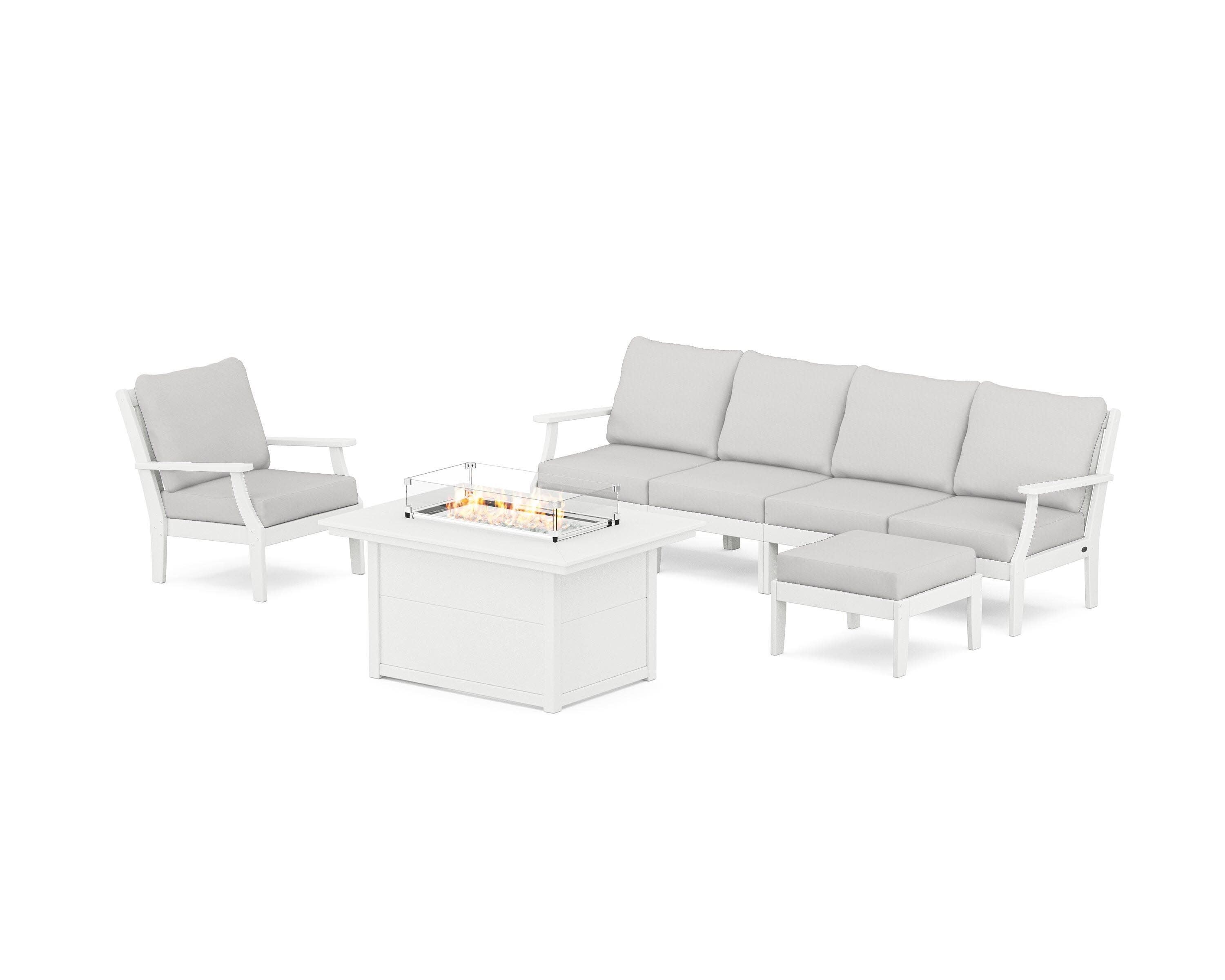 Braxton Sectional Lounge and Fire Pit Set in White / Diamond in the Rough