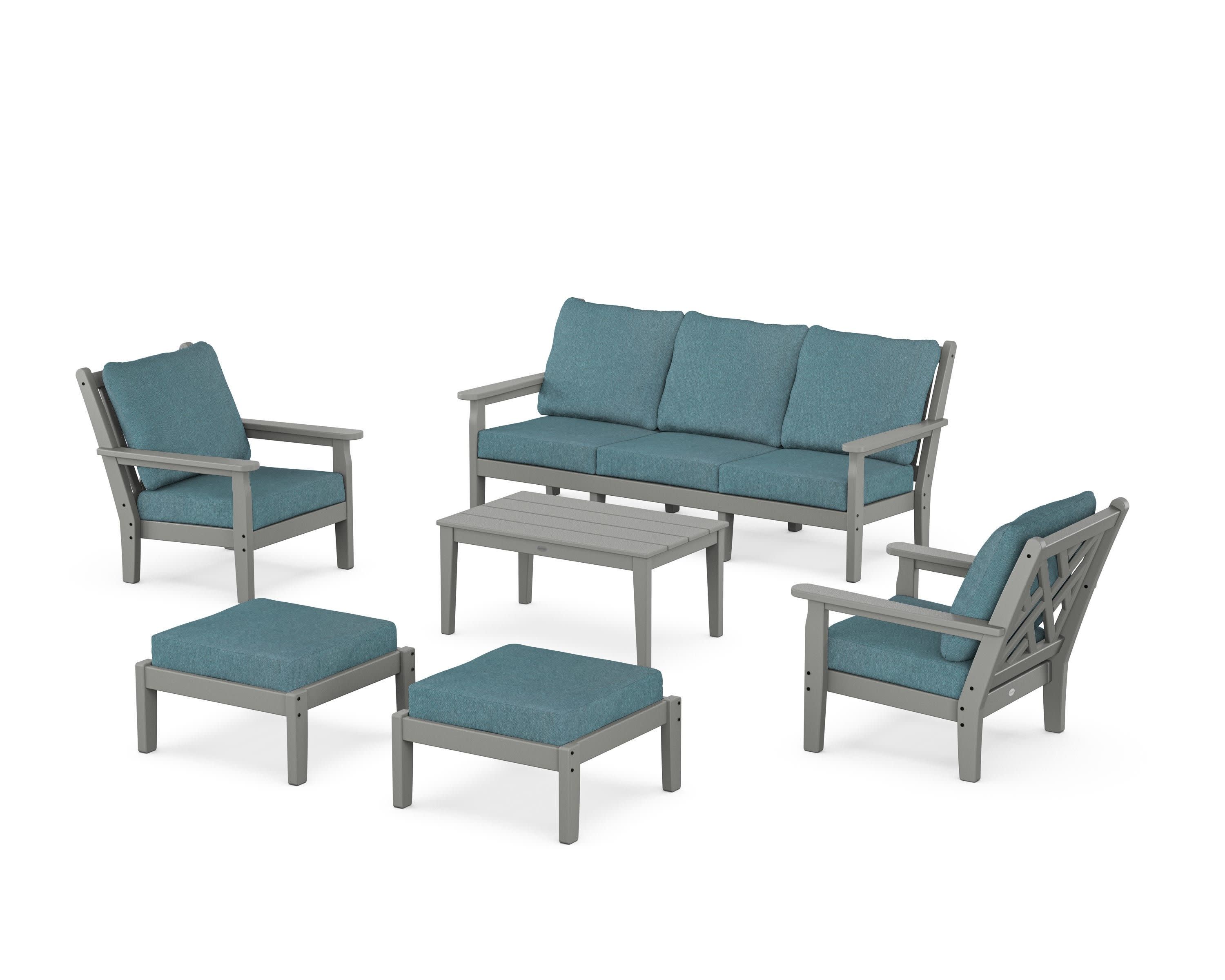 Chippendale 6-Piece Lounge Sofa Set in Slate Grey / Ocean Teal