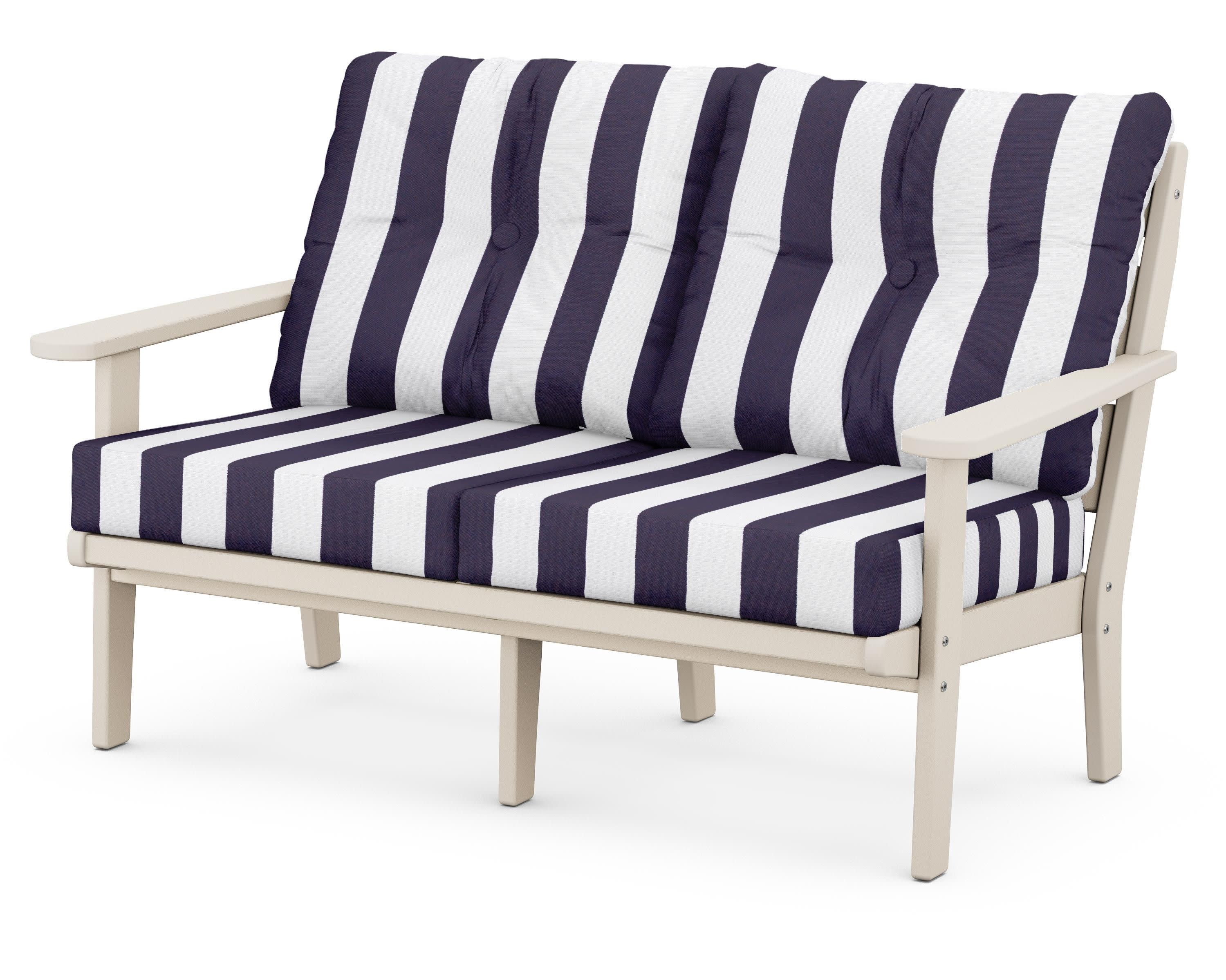 Lakeside Deep Seating Loveseat in Sand / Cabana Stripe Navy