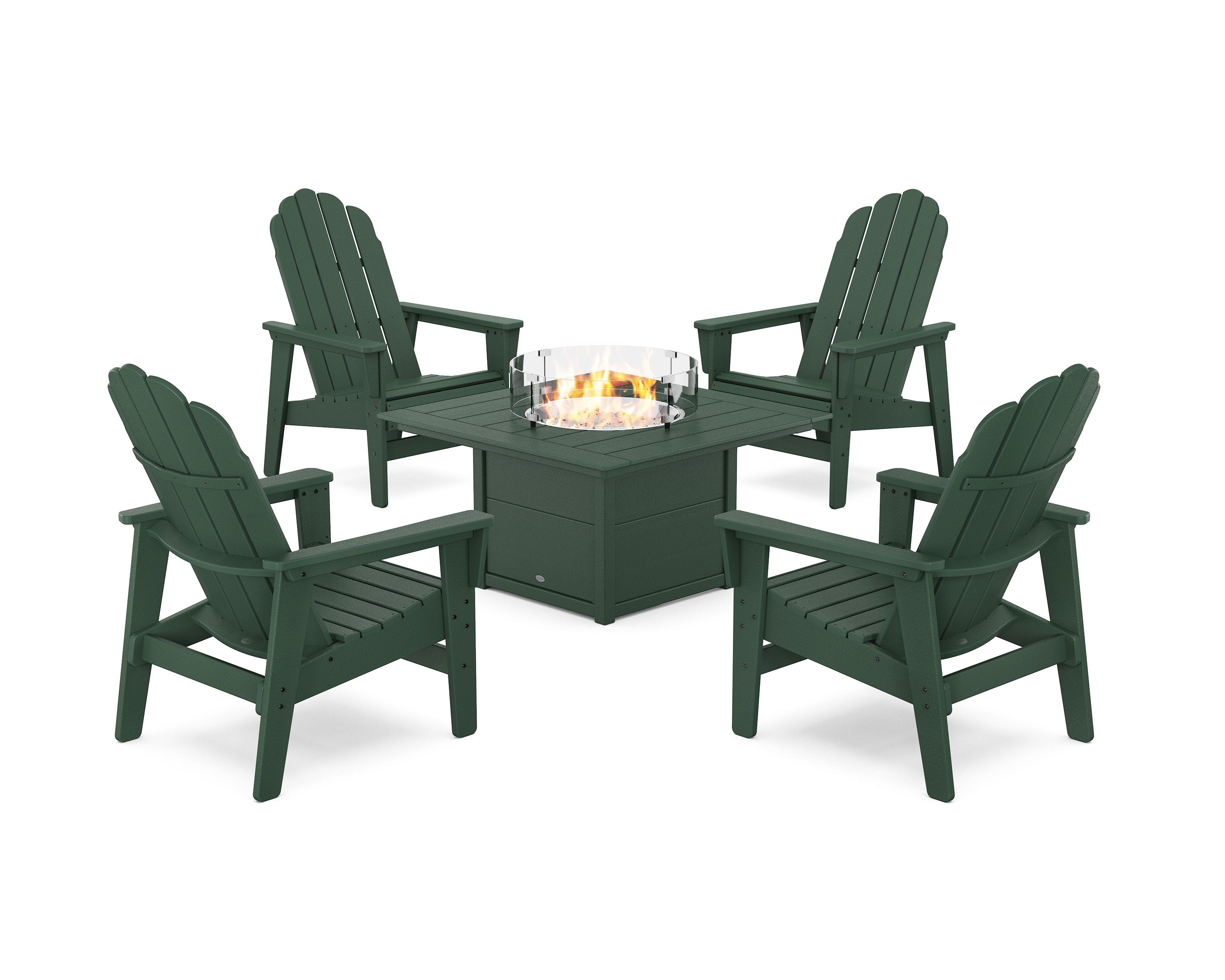 5-Piece Vineyard Grand Upright Adirondack Conversation Set with Fire Pit Table in Green