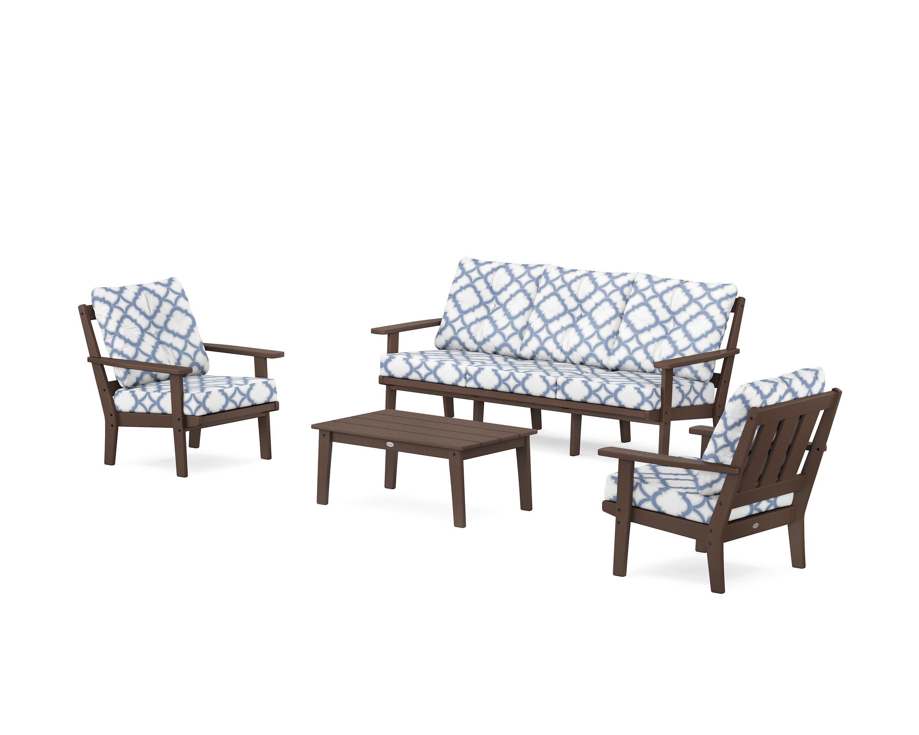 Oxford 4-Piece Deep Seating Set with Sofa in Mahogany / Trellis Sky Blue