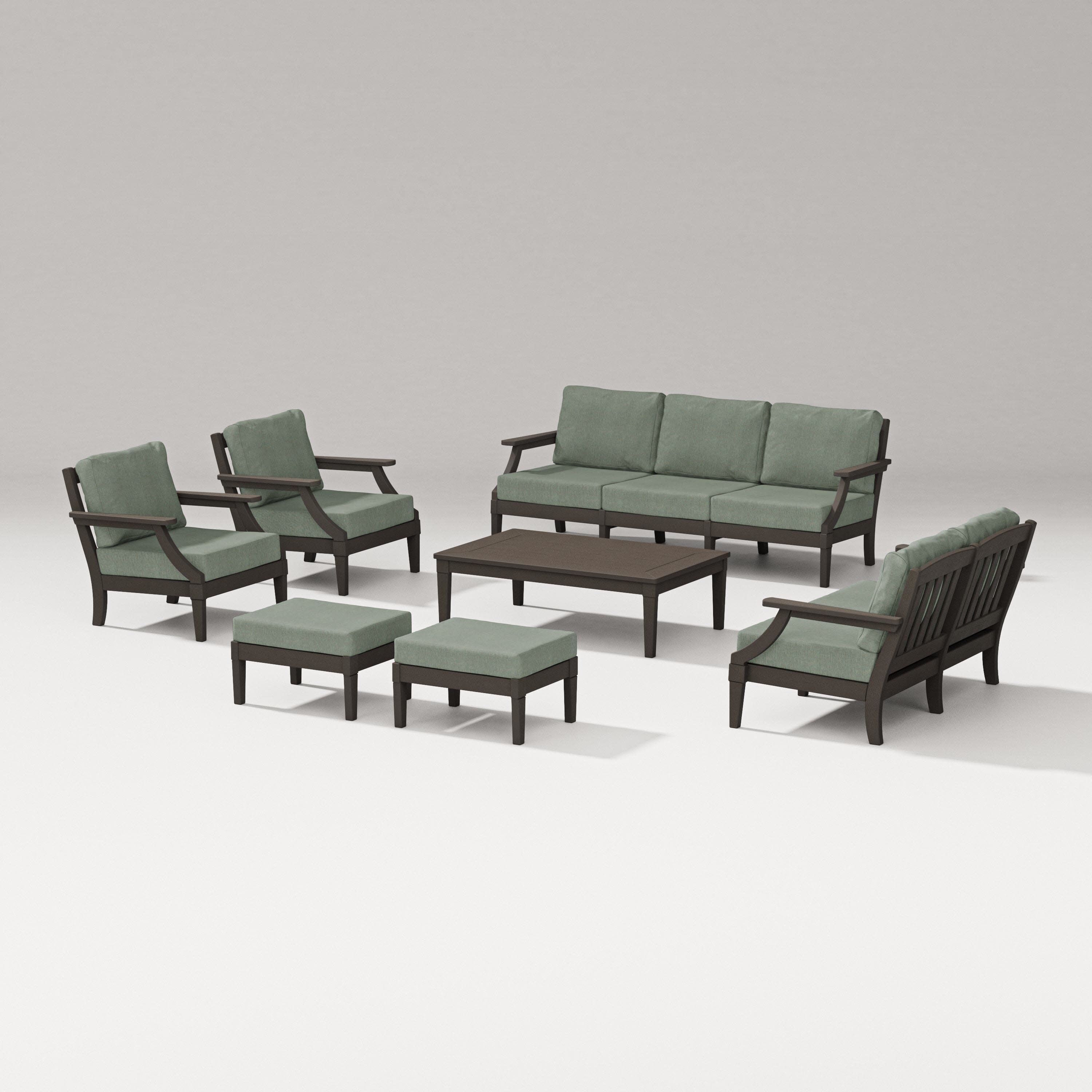 Estate 7-Piece Lounge Sofa Set in Vintage Coffee / Cast Sage
