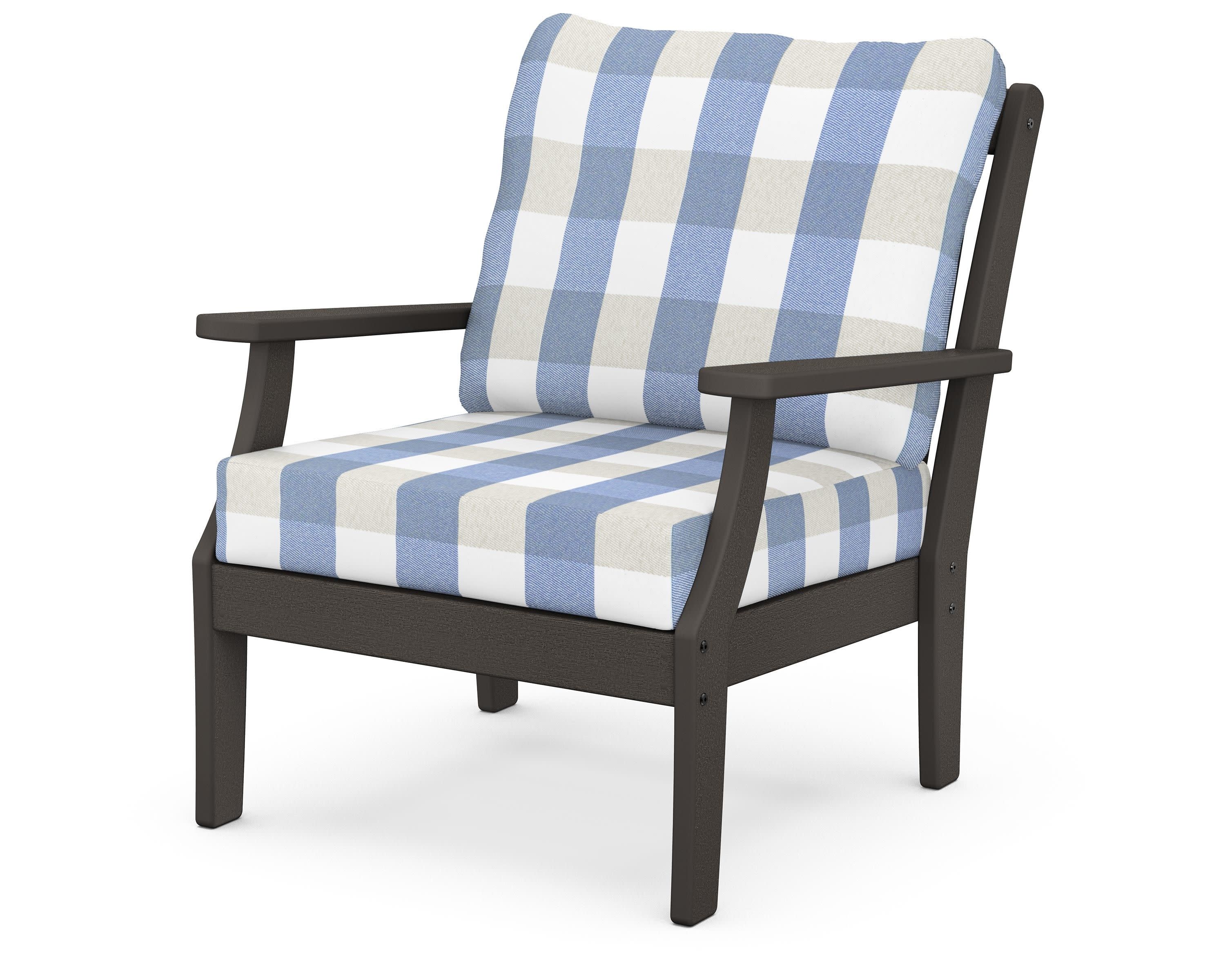 Braxton Deep Seating Chair in Vintage Coffee / Buffalo Plaid Sky Blue