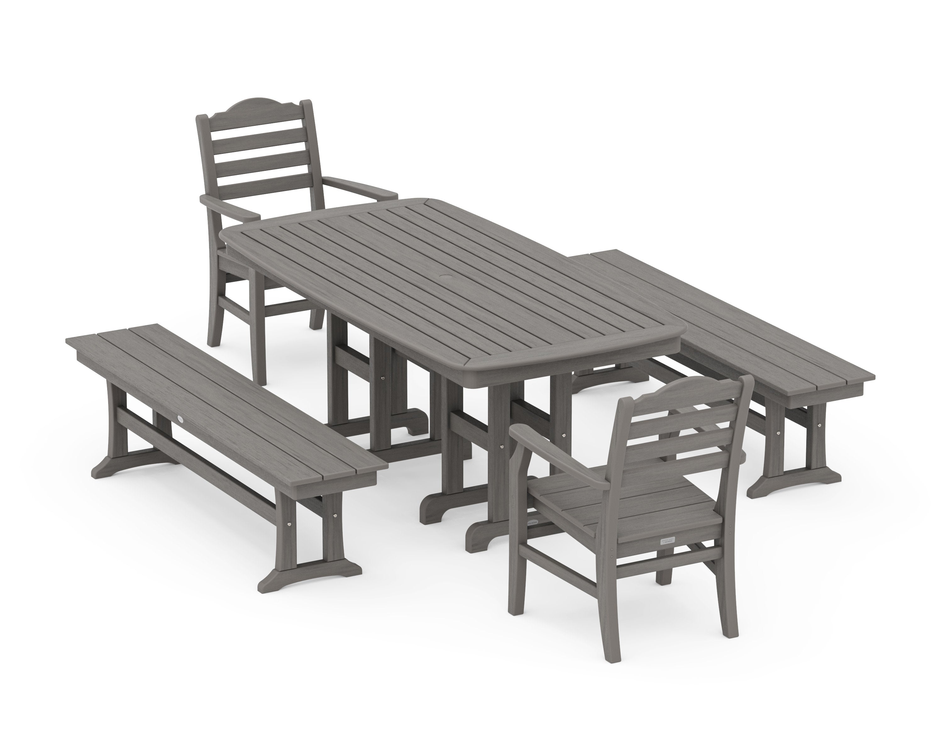 Savannah 5-Piece Dining Set with Benches in Driftwood