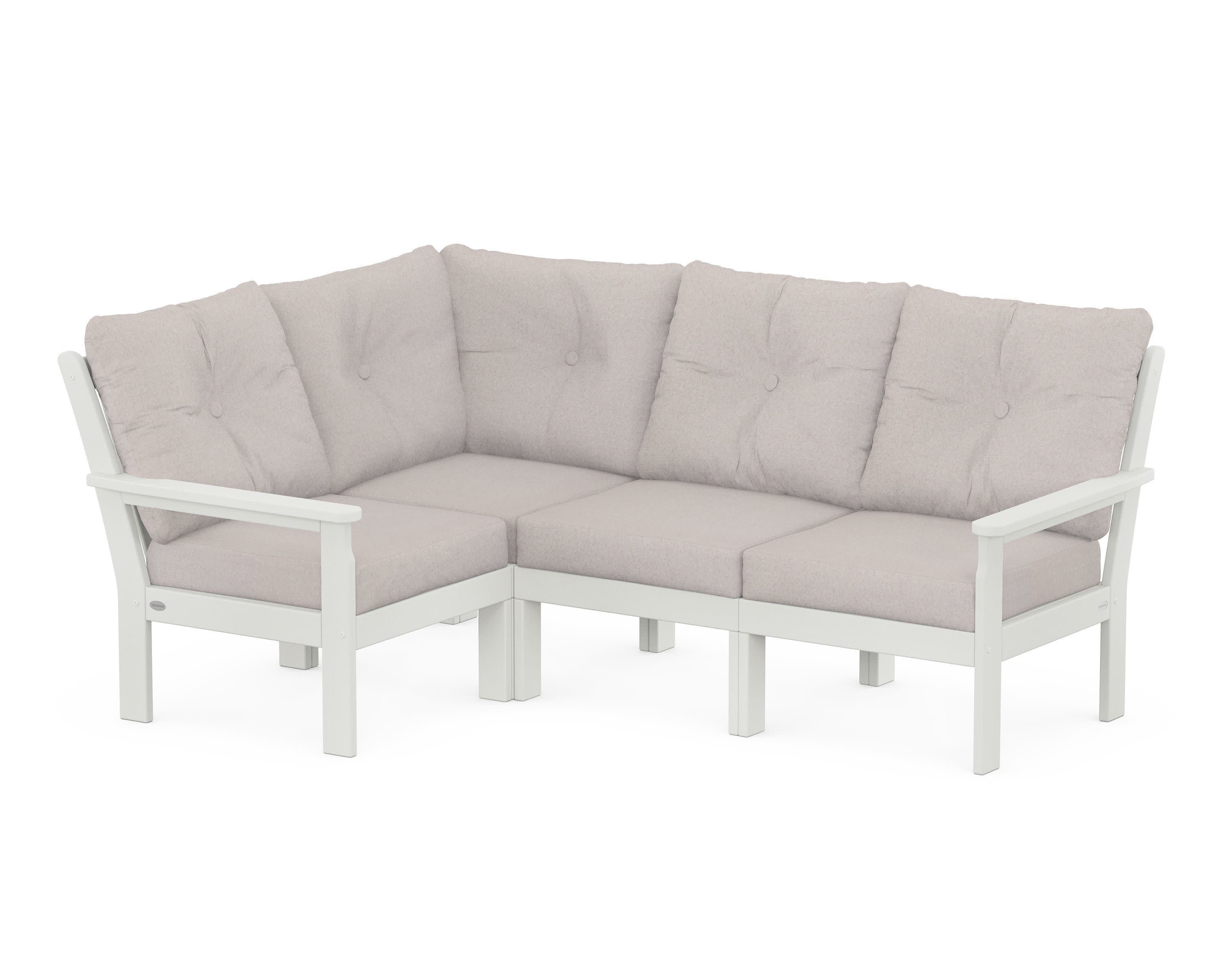 Vineyard 4-Piece Sectional in Vintage White / Dune Burlap