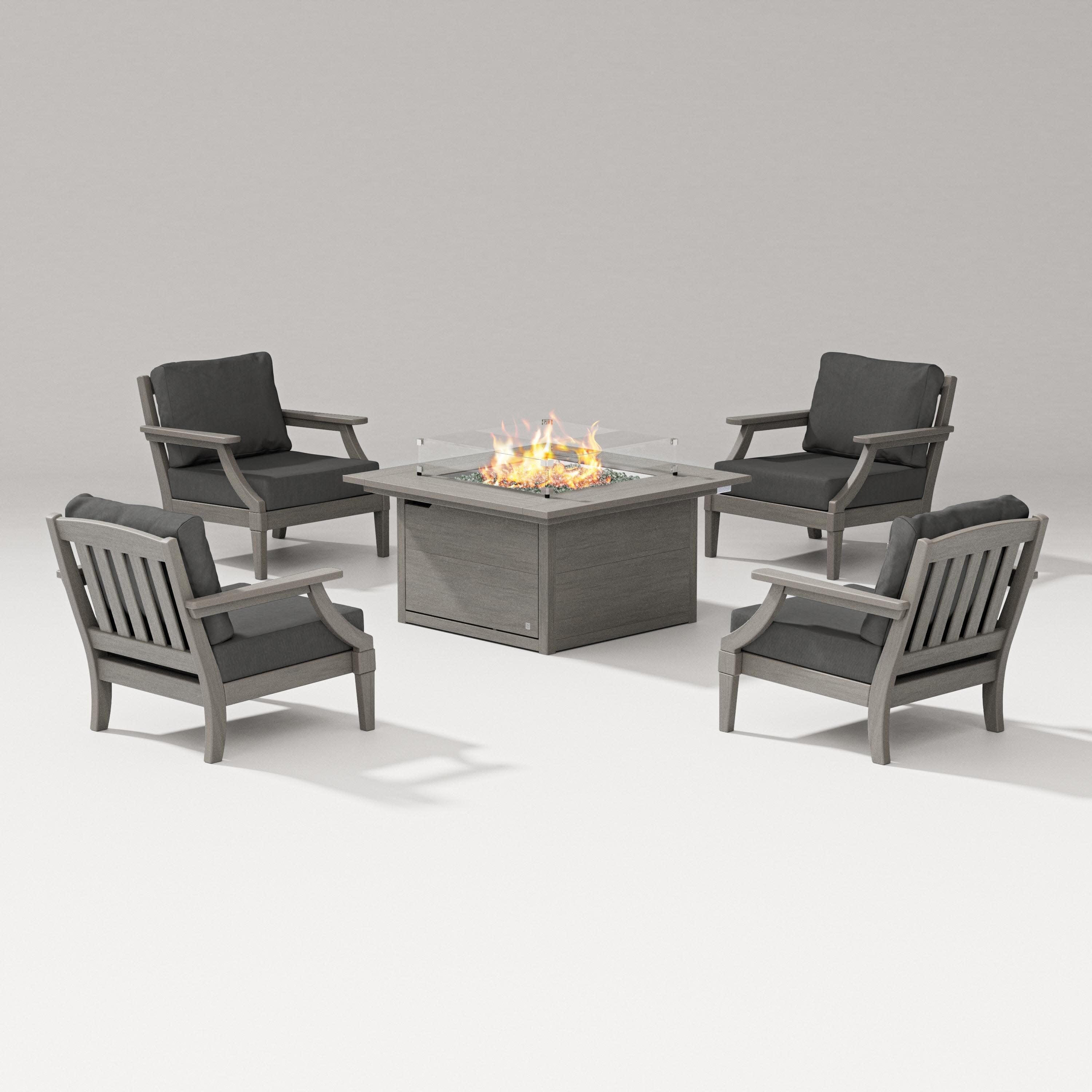 Estate 5-Piece Lounge Fire Table Set in Driftwood / Spectrum Carbon