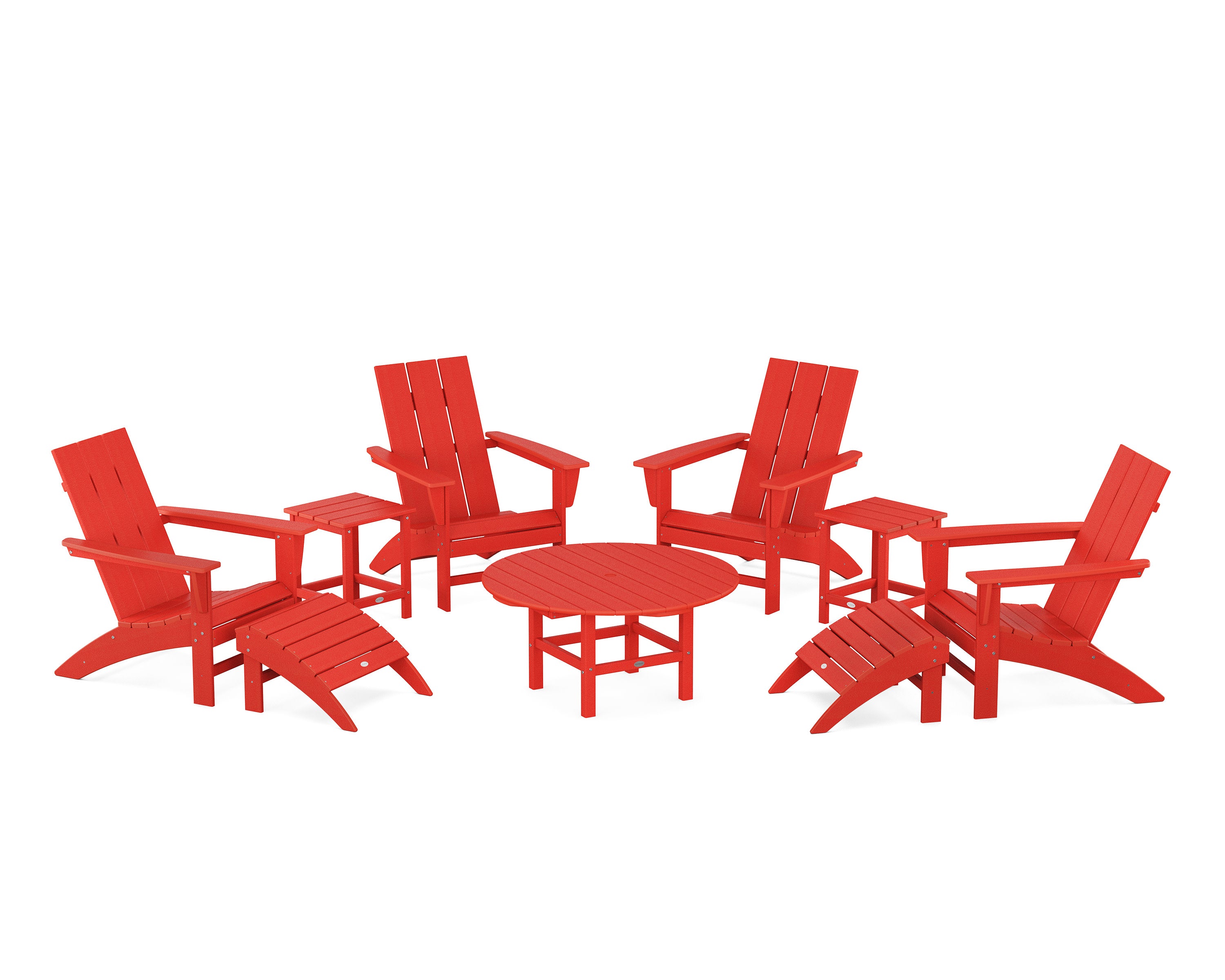 Modern Adirondack Chair 9-Piece Conversation Set in Sunset Red