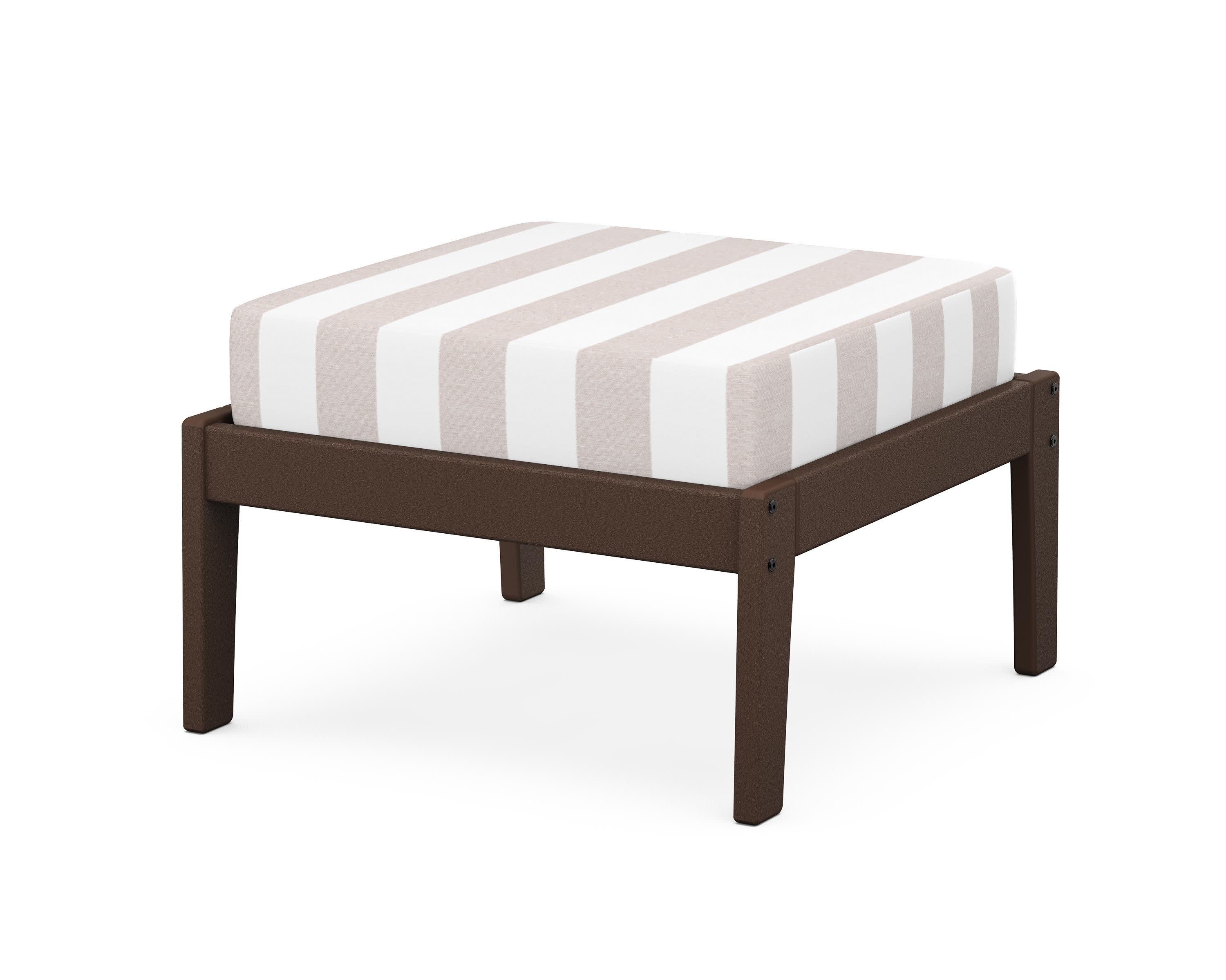 Deep Seating Ottoman in Mahogany / Cabana Stripe Dune Burlap