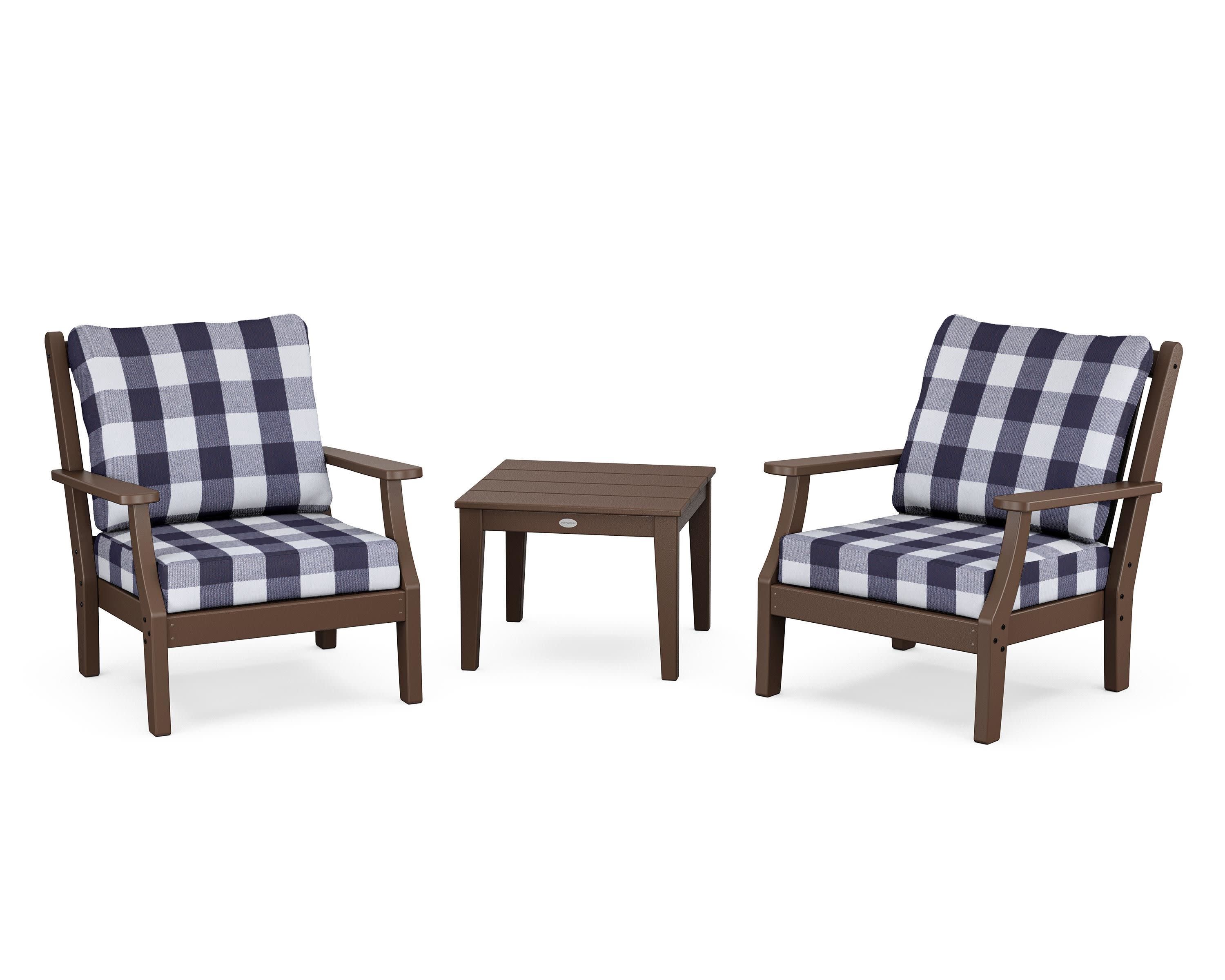Wovendale 3-Piece Deep Seating Set in Mahogany / Buffalo Plaid Navy