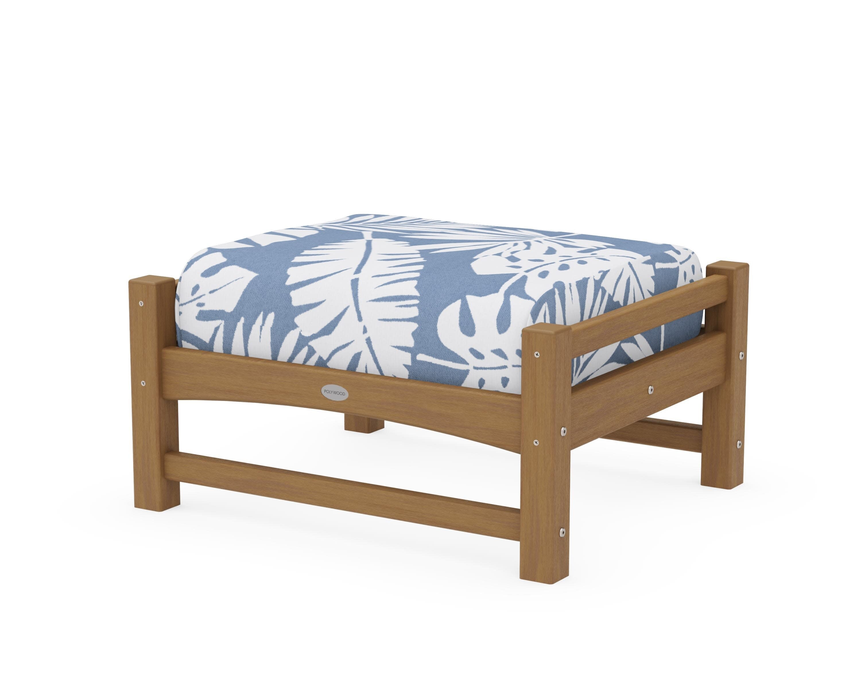 Club Ottoman in Natural / Leaf Sky Blue