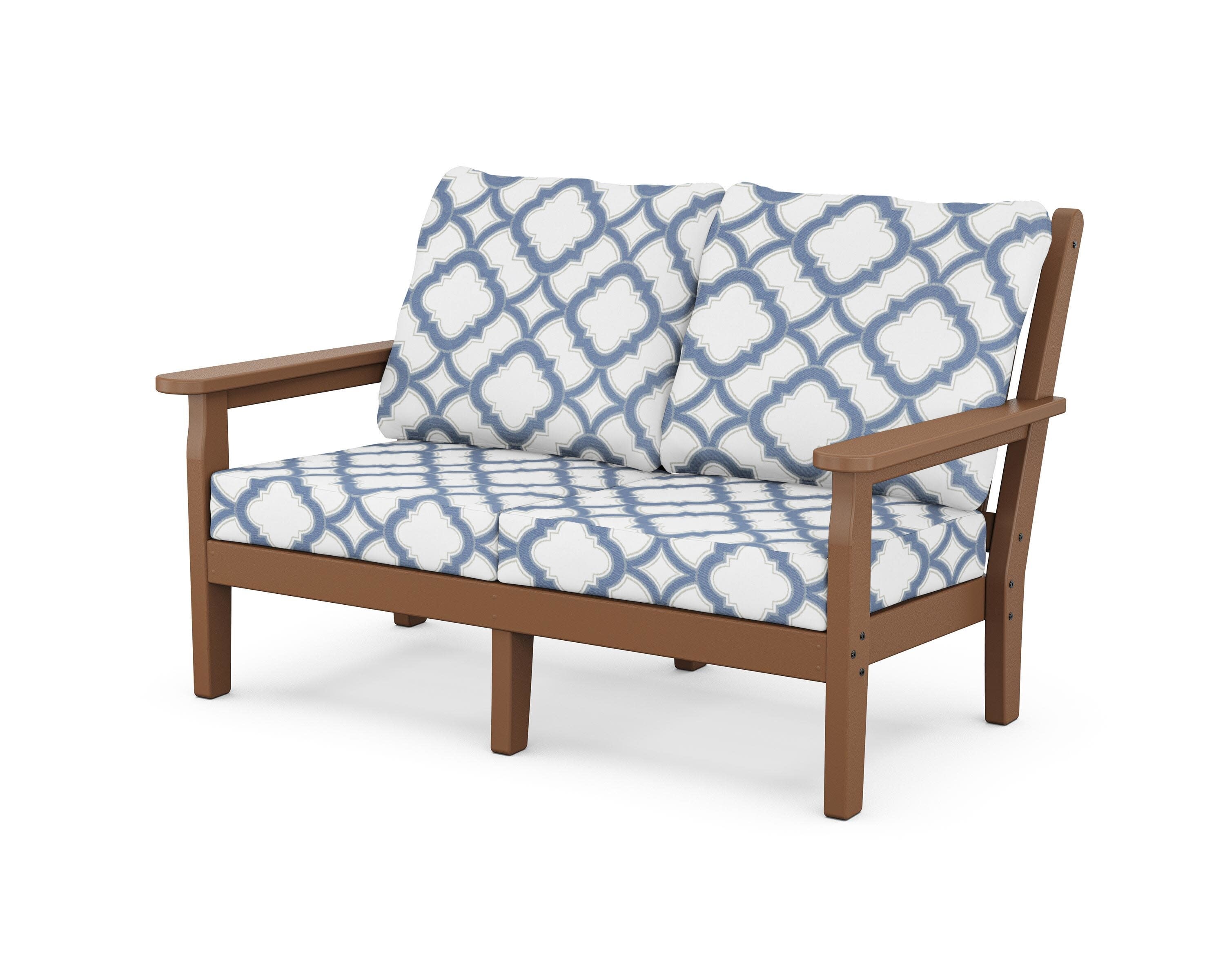 Chippendale Deep Seating Loveseat in Teak / Trellis Sky Blue