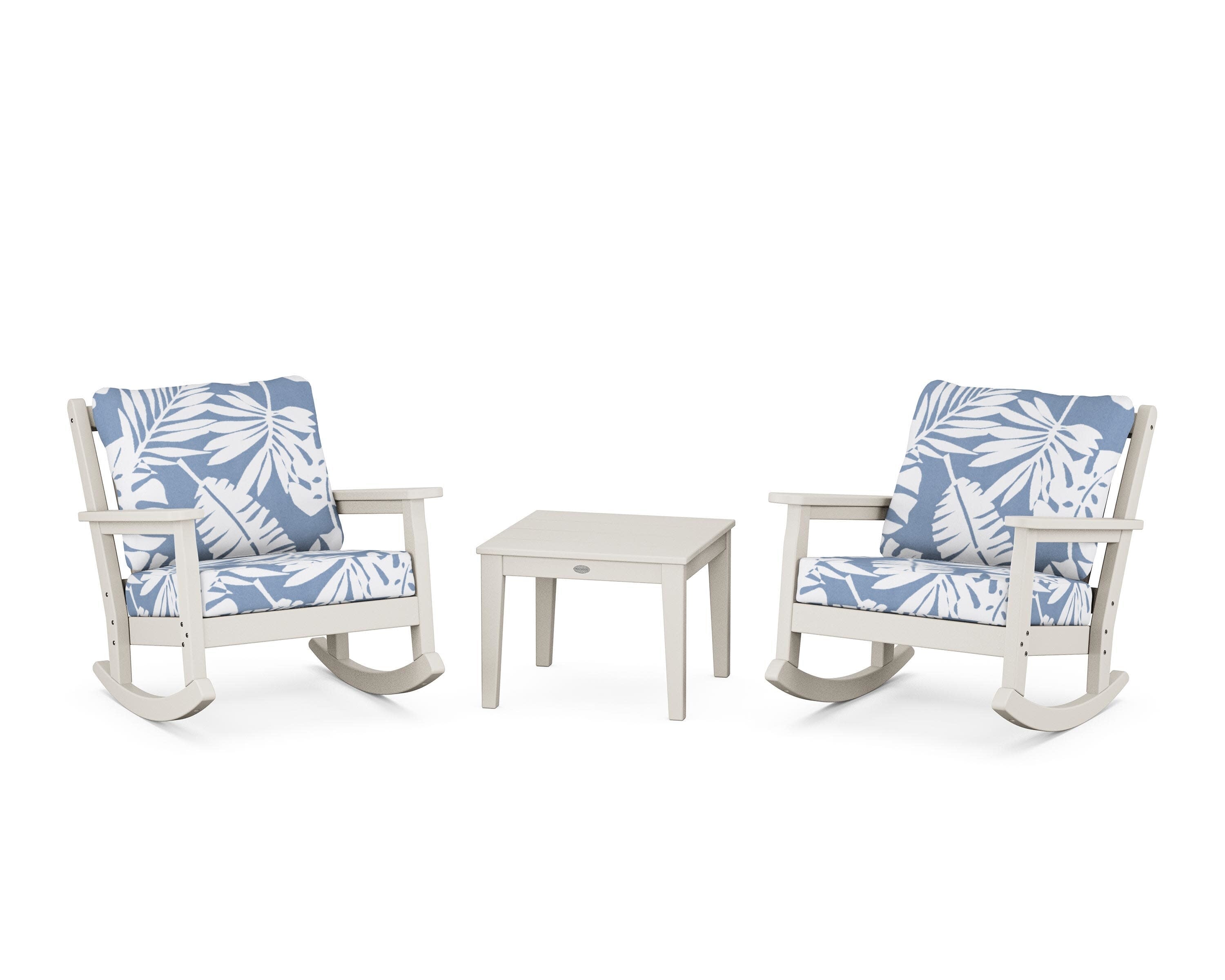 Chippendale 3-Piece Deep Seating Rocker Set in Sand / Leaf Sky Blue