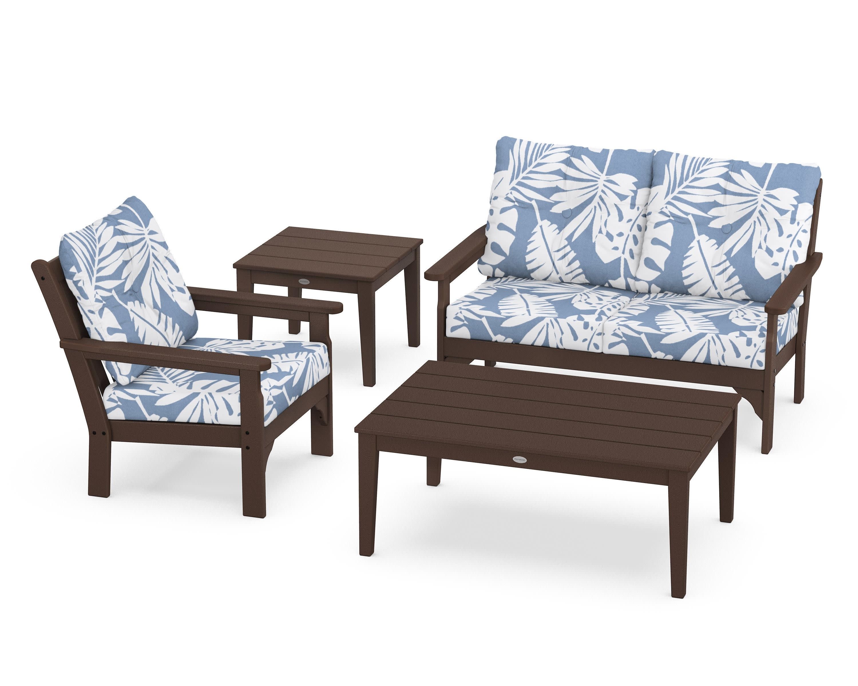 Vineyard 4-Piece Deep Seating Set in Mahogany / Leaf Sky Blue
