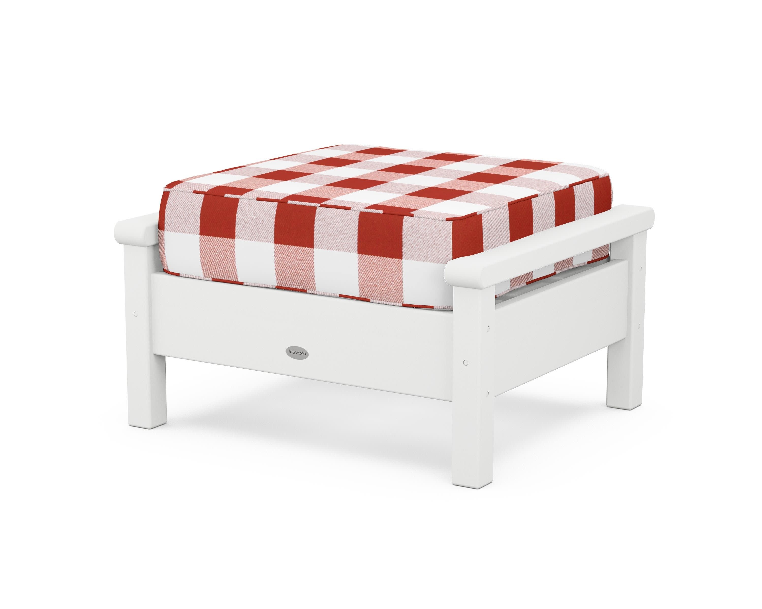 Harbour Deep Seating Ottoman in White / Buffalo Plaid Crimson
