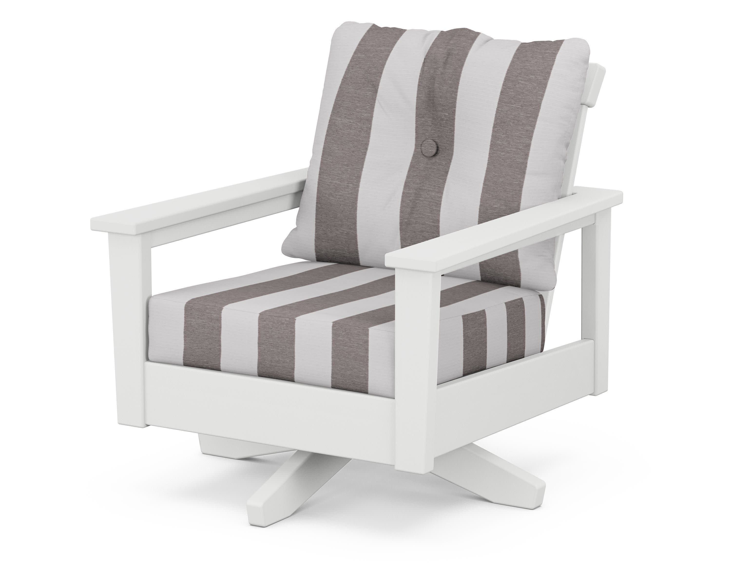 Prescott Deep Seating Swivel Chair in White / Cabana Stripe Grey Mist