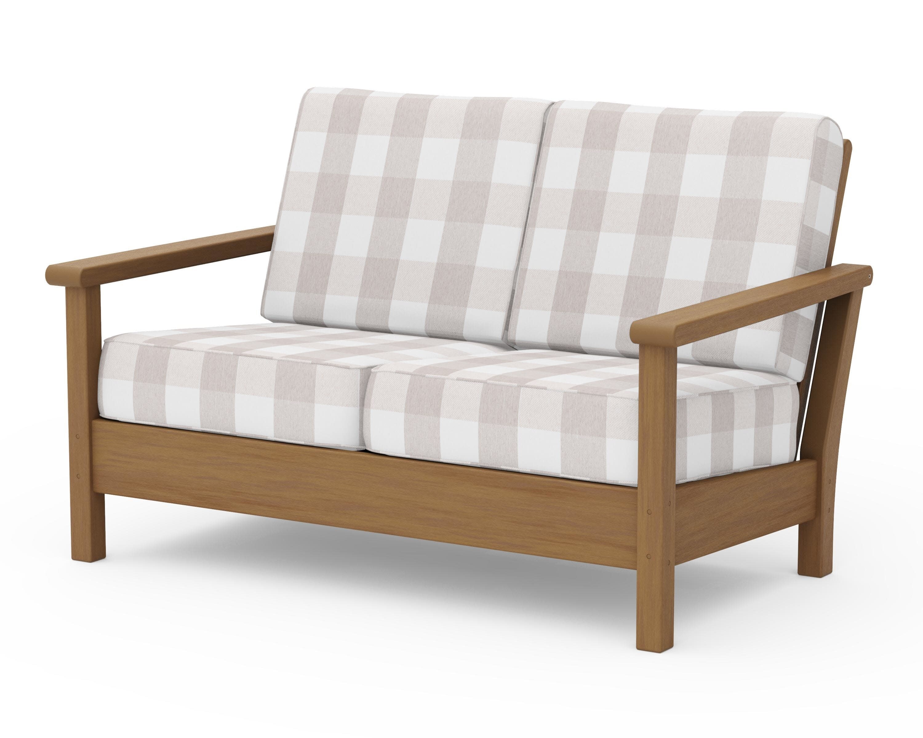 Harbour Deep Seating Loveseat in Natural / Buffalo Plaid Dune Burlap