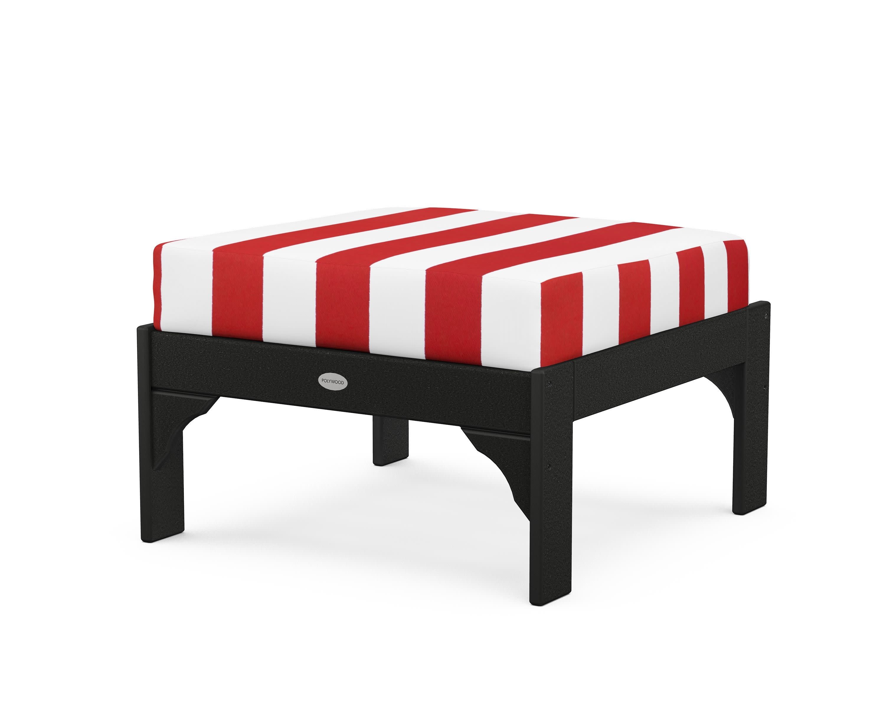 Vineyard Deep Seating Ottoman in Black / Cabana Stripe Crimson