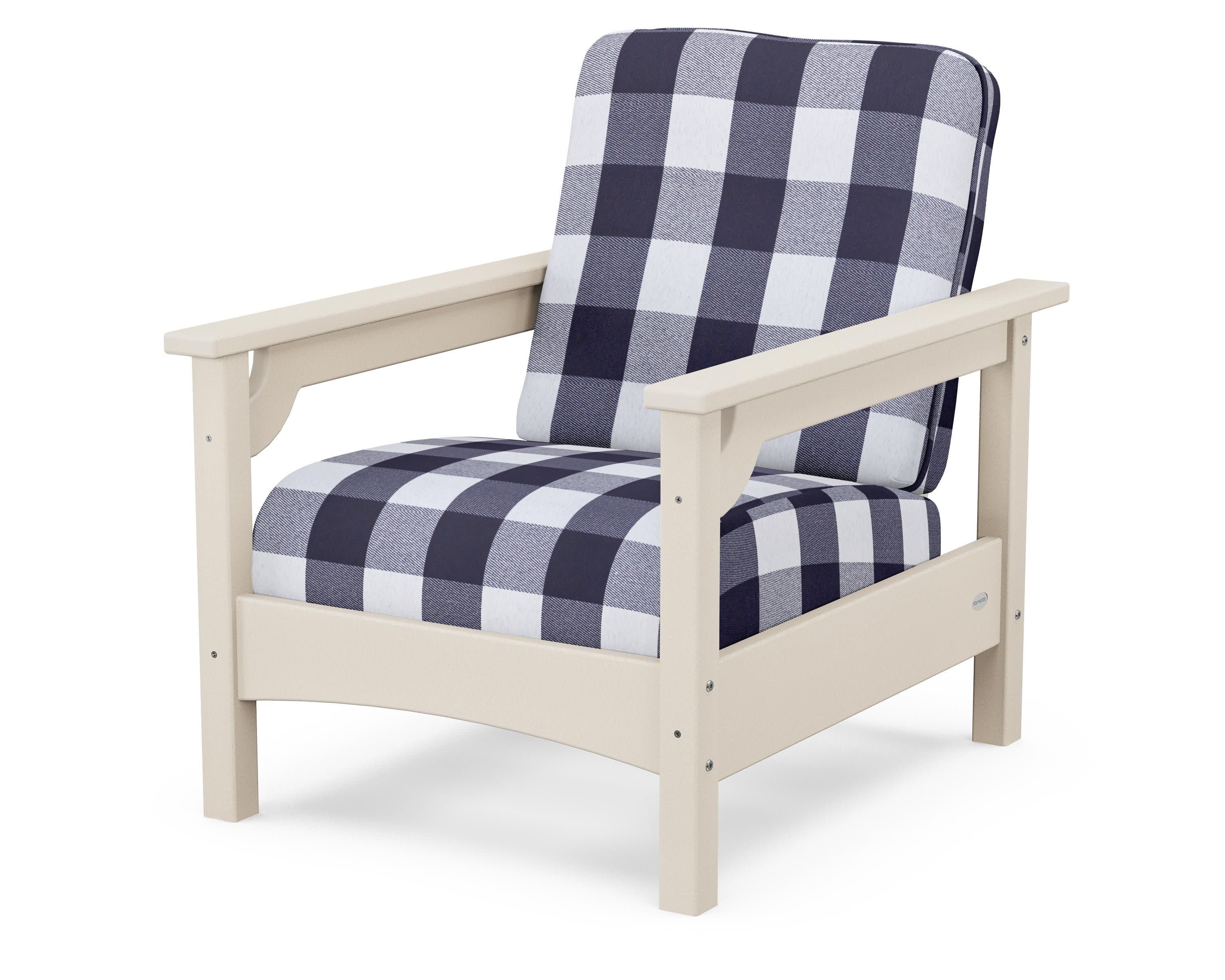 Club Chair in Sand / Buffalo Plaid Navy