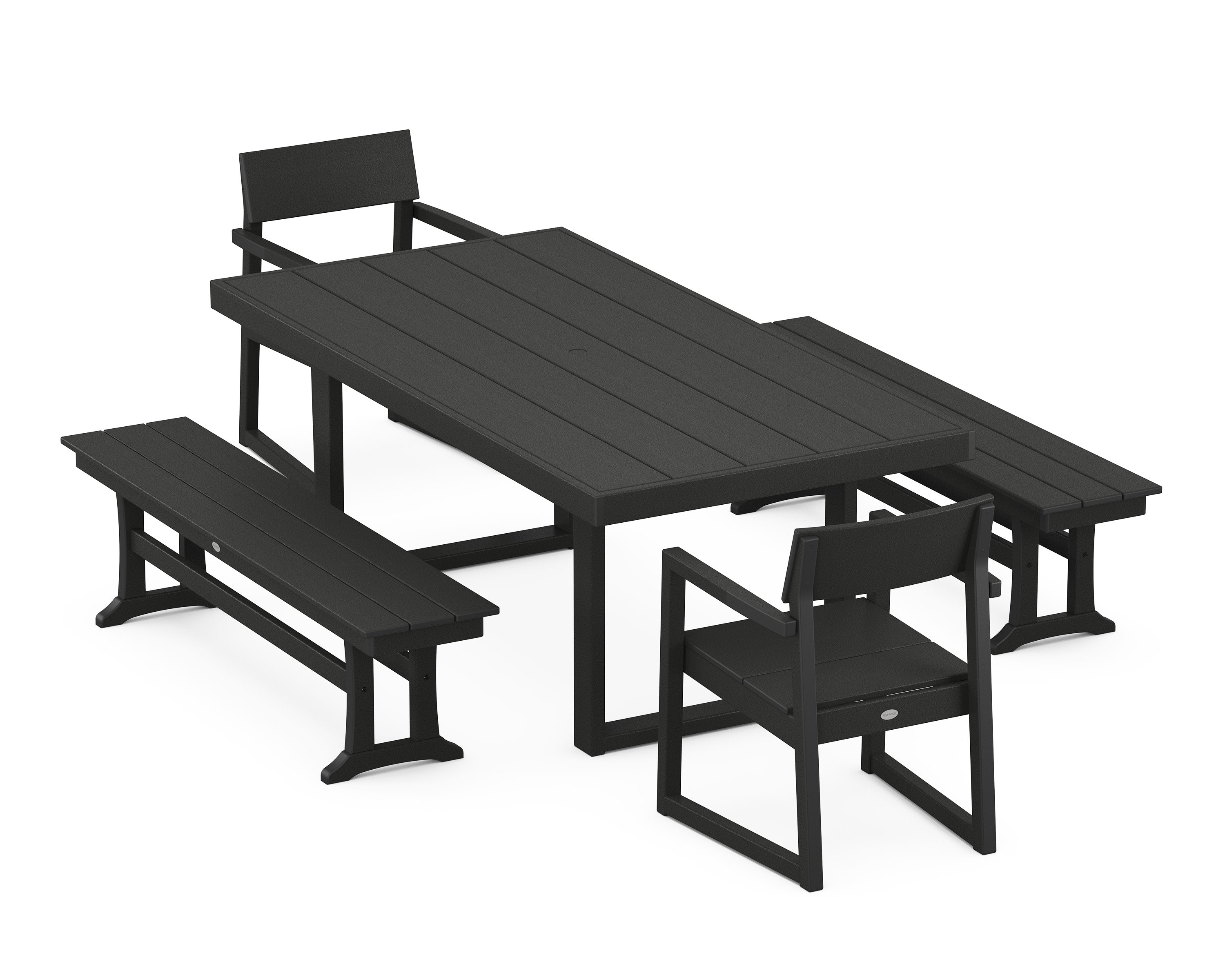 EDGE 5-Piece Dining Set with Benches in Black