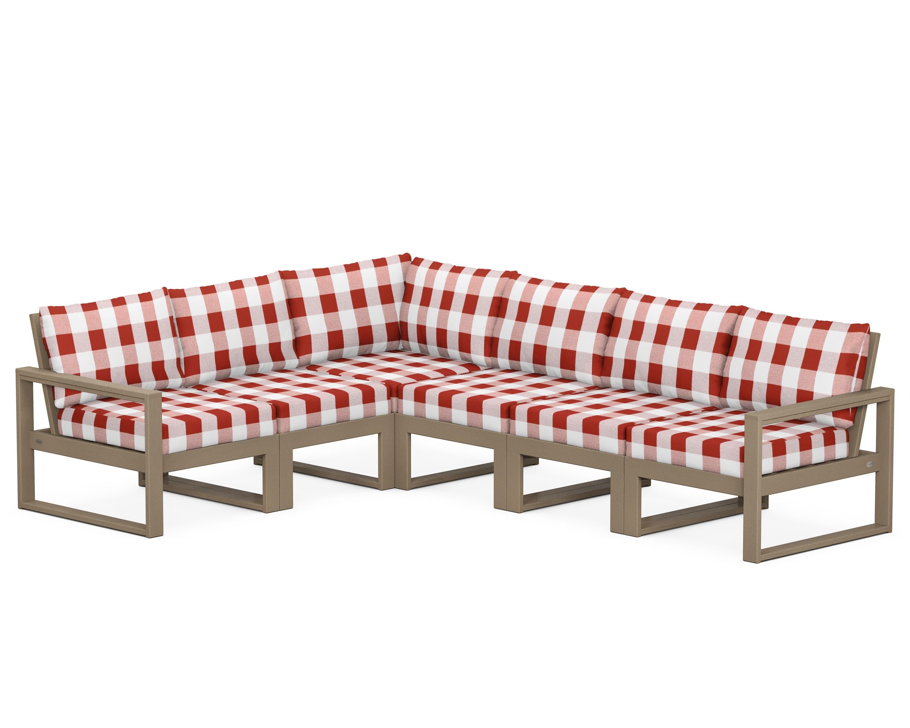 EDGE 6-Piece Modular Deep Seating Set in Vintage Sahara / Buffalo Plaid Crimson