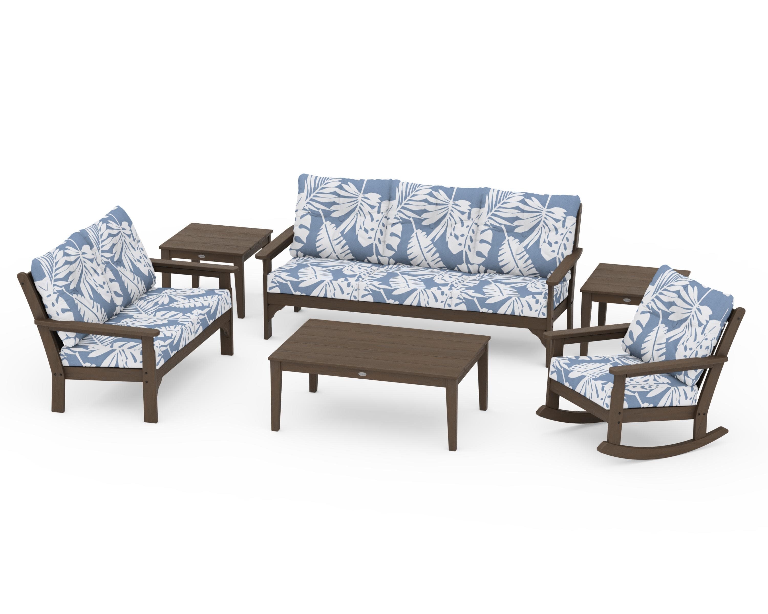 Vineyard 6-Piece Deep Seating Set in Kona / Leaf Sky Blue