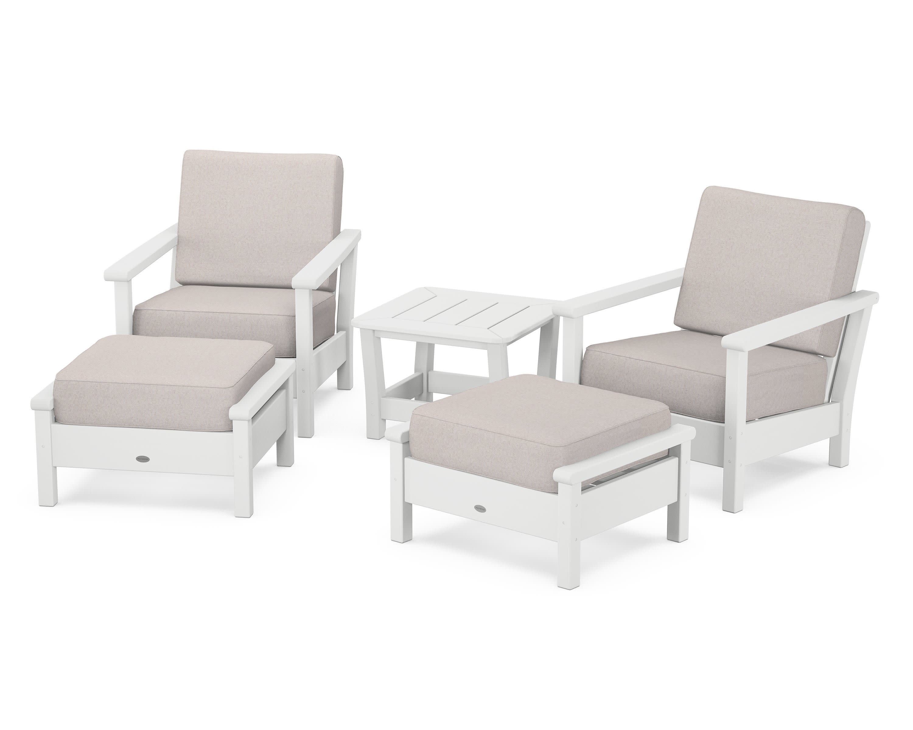Harbour 5-Piece Deep Seating Chair Set in White / Dune Burlap