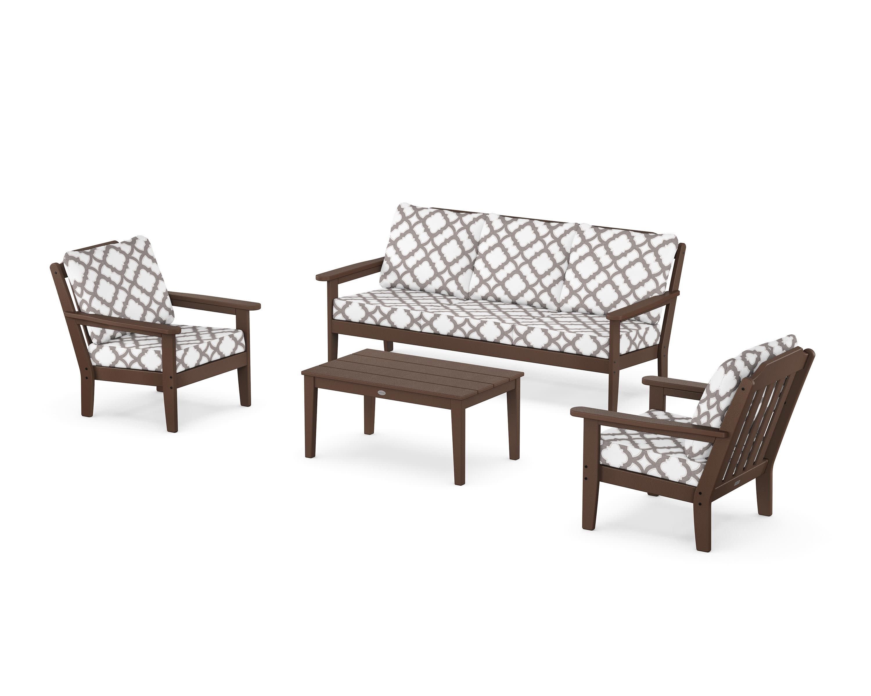 Cottage 4-Piece Deep Seating Set with Sofa in Mahogany / Trellis Grey Mist