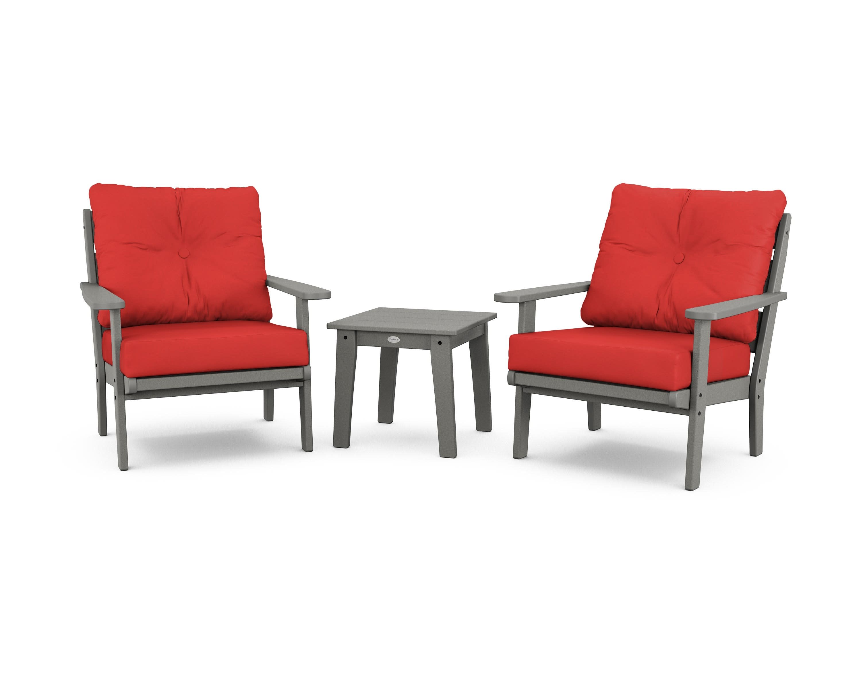Lakeside 3-Piece Deep Seating Chair Set in Slate Grey / Crimson Linen