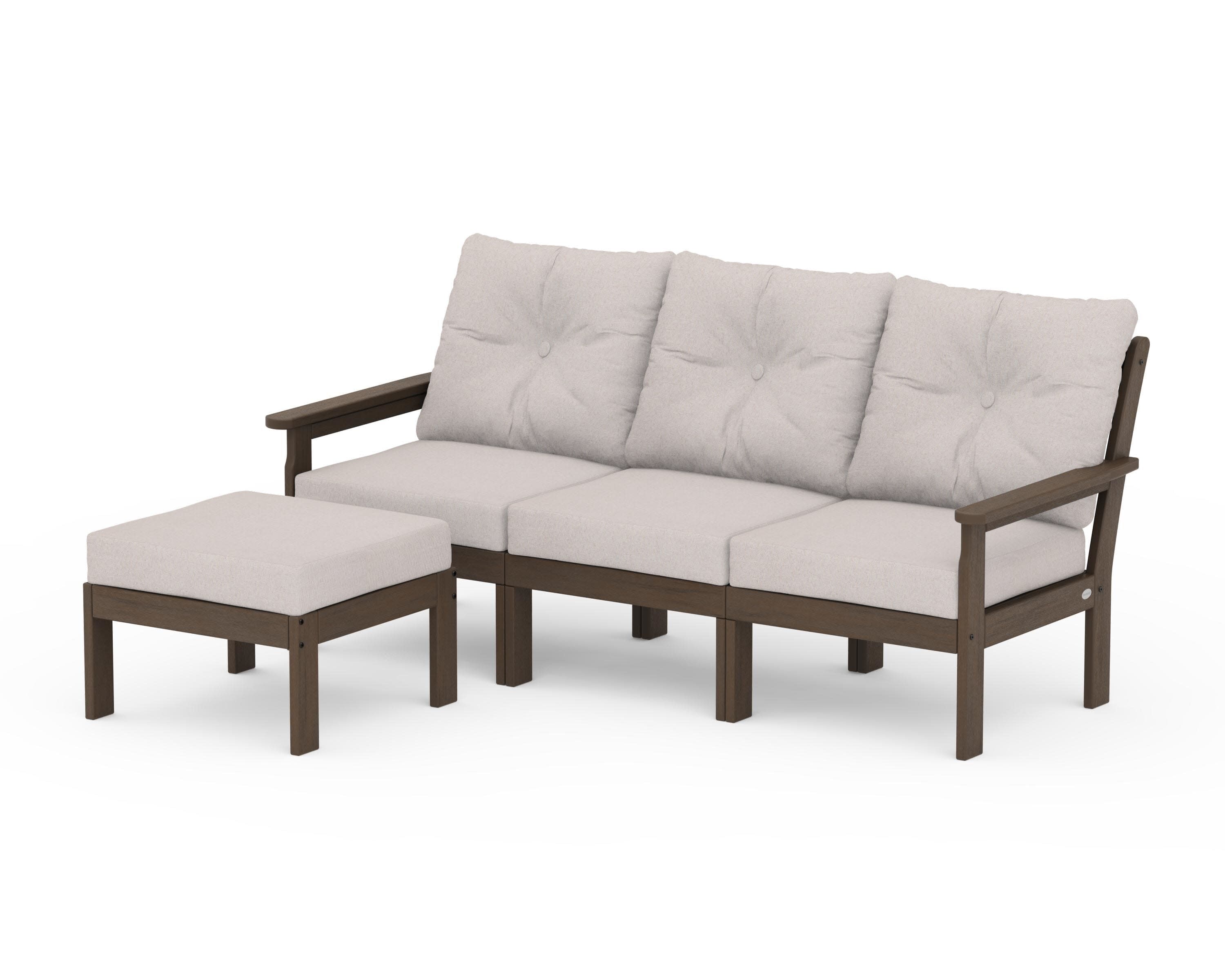 Vineyard 4-Piece Sectional with Ottoman in Kona / Dune Burlap
