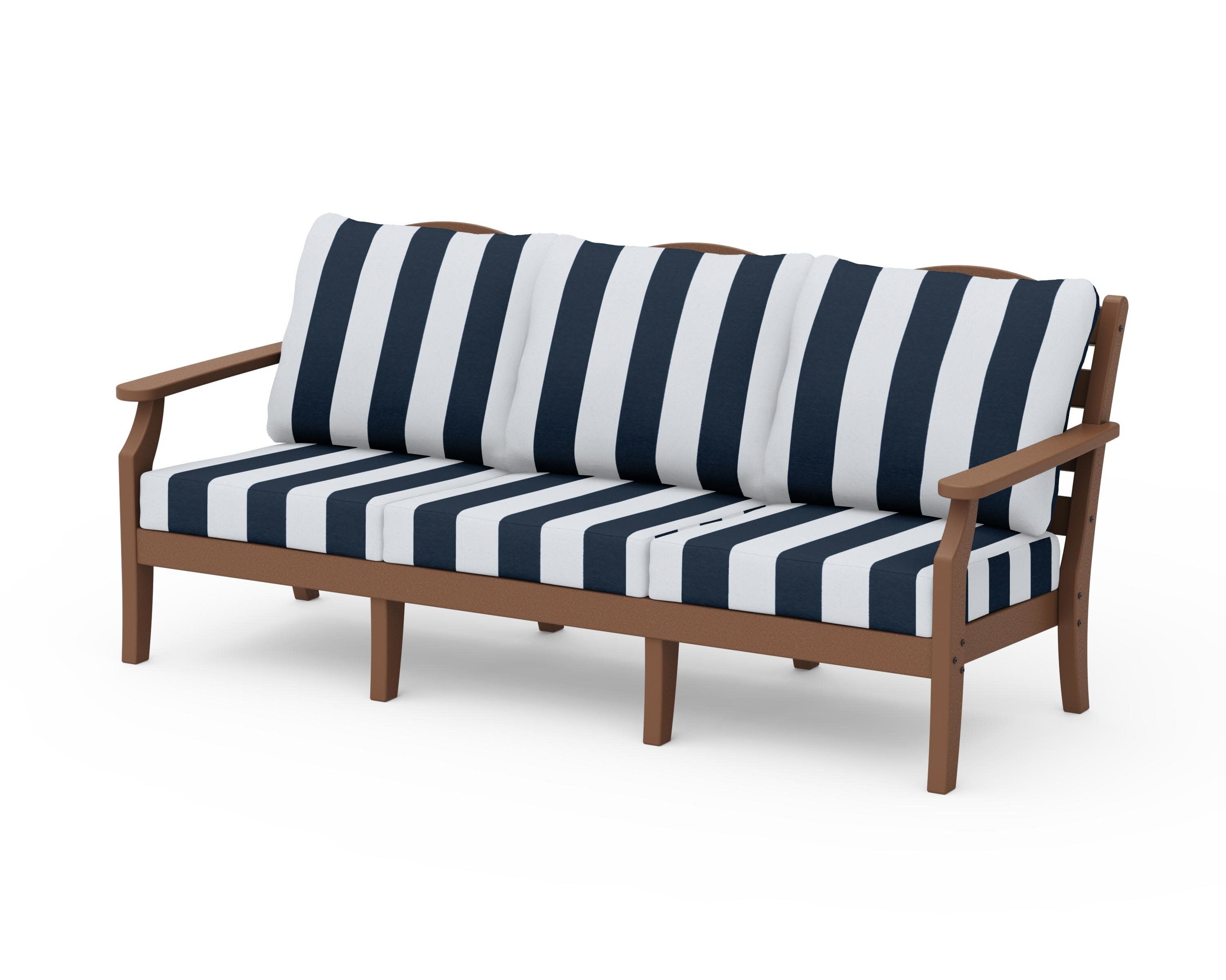 Savannah Deep Seating Sofa in Teak / Cabana Stripe Marine Indigo