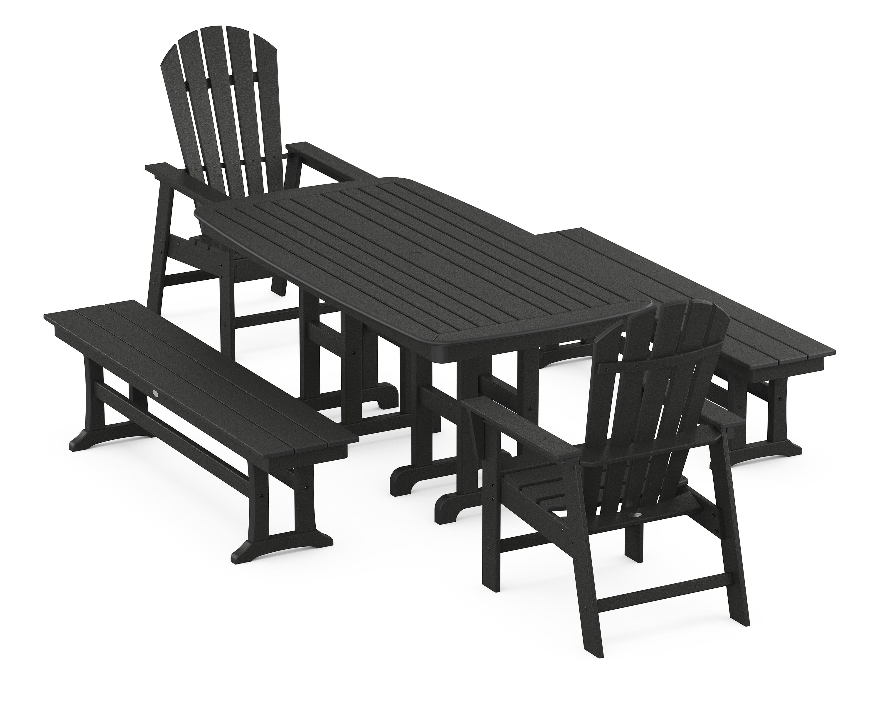 South Beach 5-Piece Dining Set with Benches in Black
