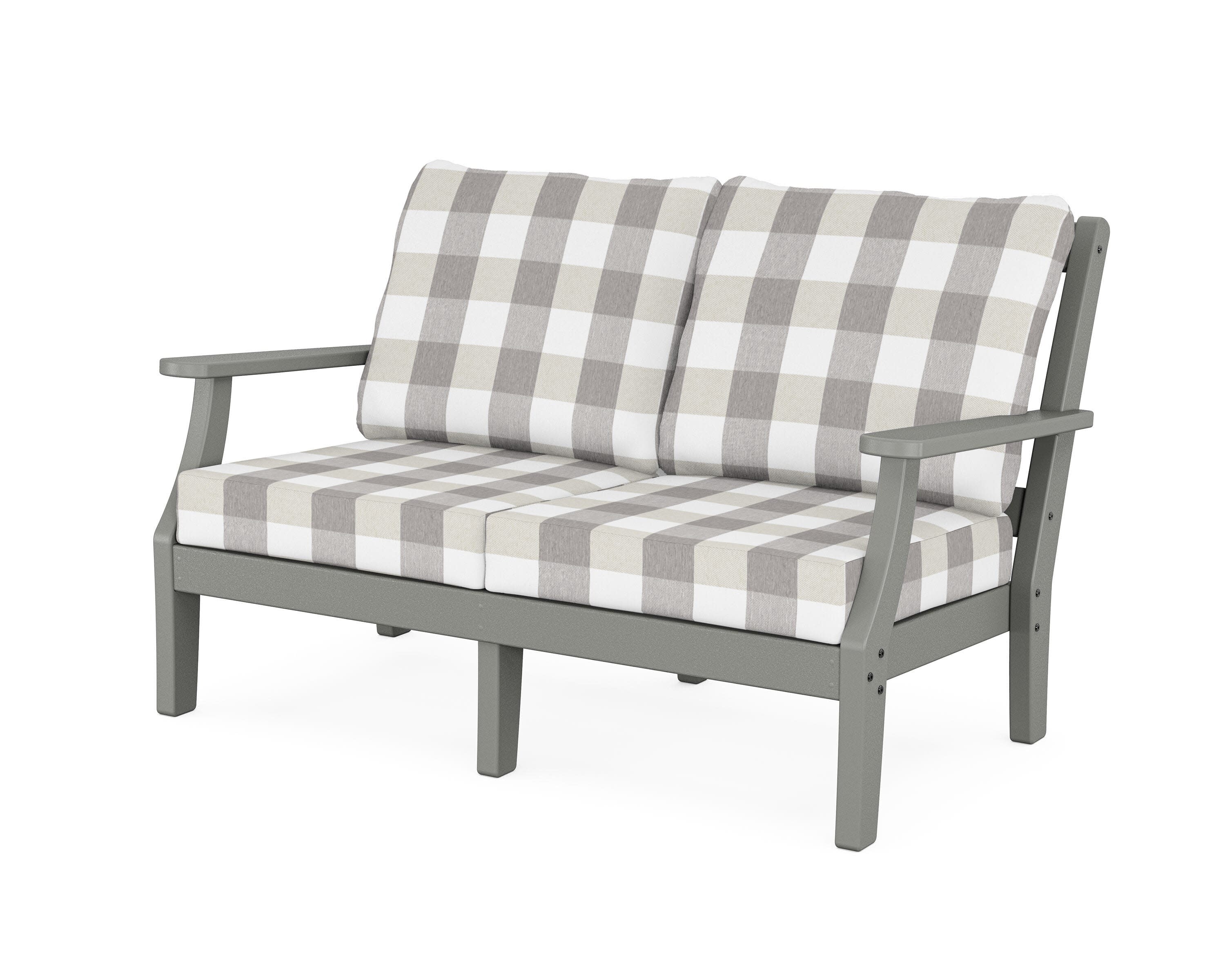 Chinoiserie Deep Seating Loveseat in Slate Grey / Buffalo Plaid Grey Mist